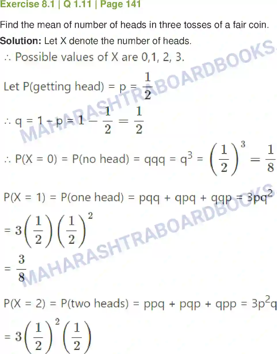 Maharashtra Board Solution Class-12 Mathematics+&+Statistics-2+(Commerce) Probability Distributions Image 13