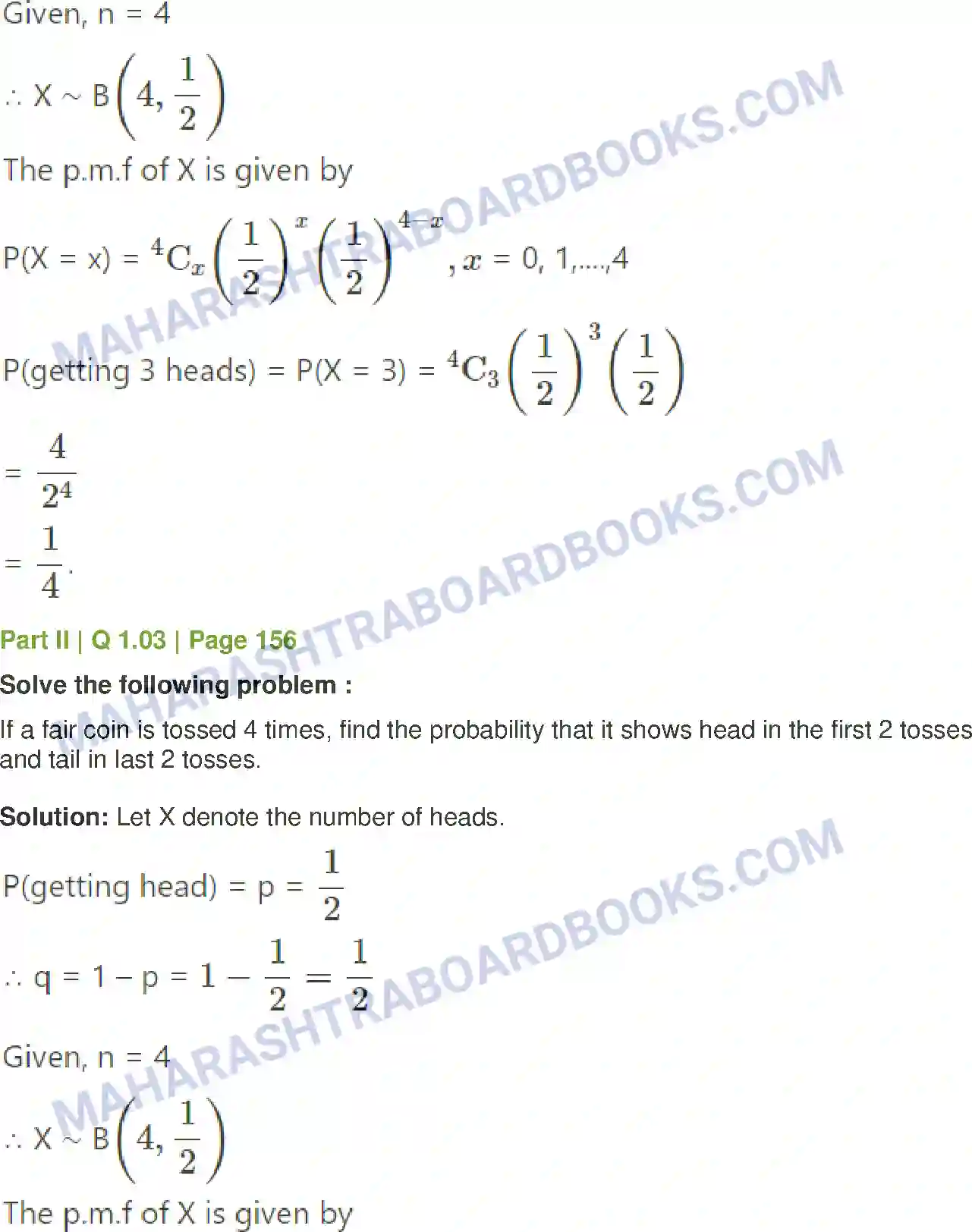 Maharashtra Board Solution Class-12 Mathematics+&+Statistics-2+(Commerce) Probability Distributions Image 130