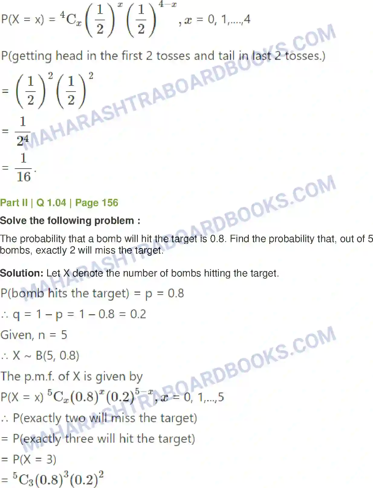 Maharashtra Board Solution Class-12 Mathematics+&+Statistics-2+(Commerce) Probability Distributions Image 131