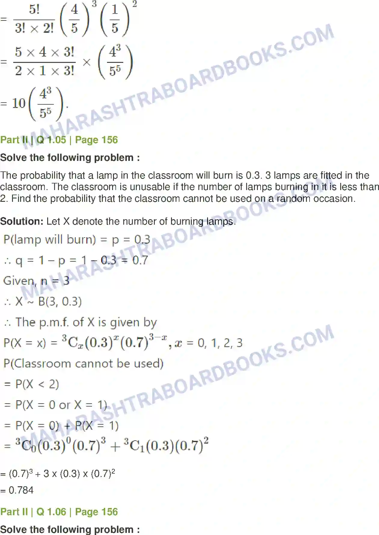 Maharashtra Board Solution Class-12 Mathematics+&+Statistics-2+(Commerce) Probability Distributions Image 132