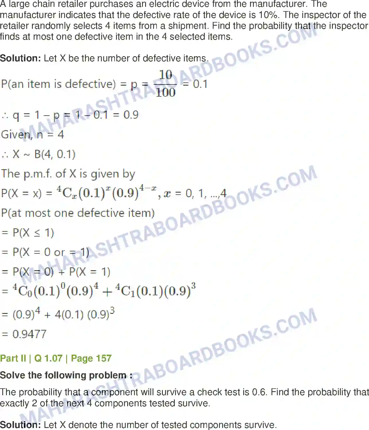 Maharashtra Board Solution Class-12 Mathematics+&+Statistics-2+(Commerce) Probability Distributions Image 133