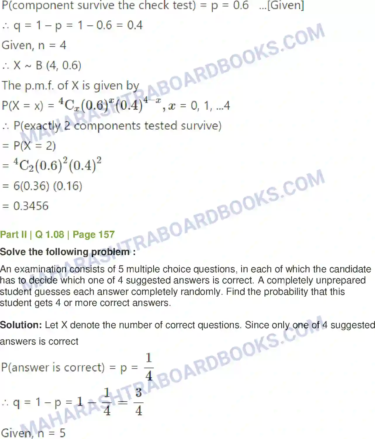 Maharashtra Board Solution Class-12 Mathematics+&+Statistics-2+(Commerce) Probability Distributions Image 134