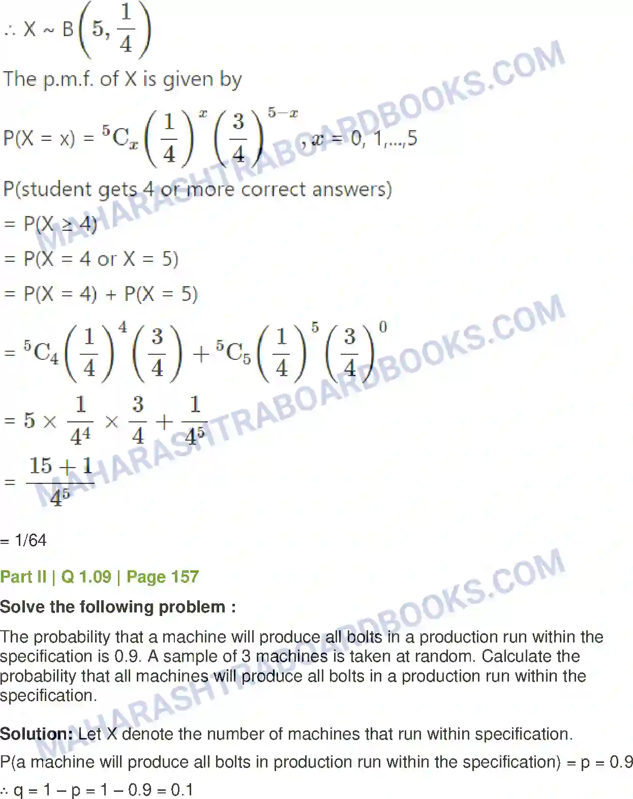 Maharashtra Board Solution Class-12 Mathematics+&+Statistics-2+(Commerce) Probability Distributions Image 135