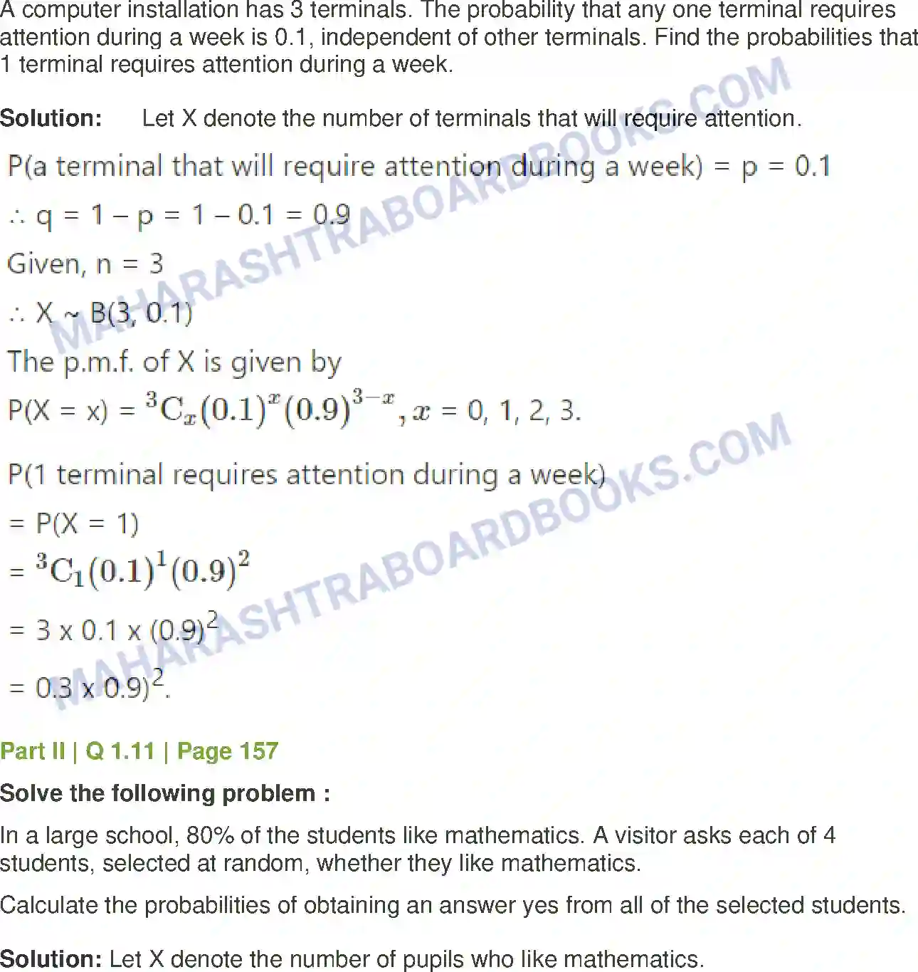 Maharashtra Board Solution Class-12 Mathematics+&+Statistics-2+(Commerce) Probability Distributions Image 137