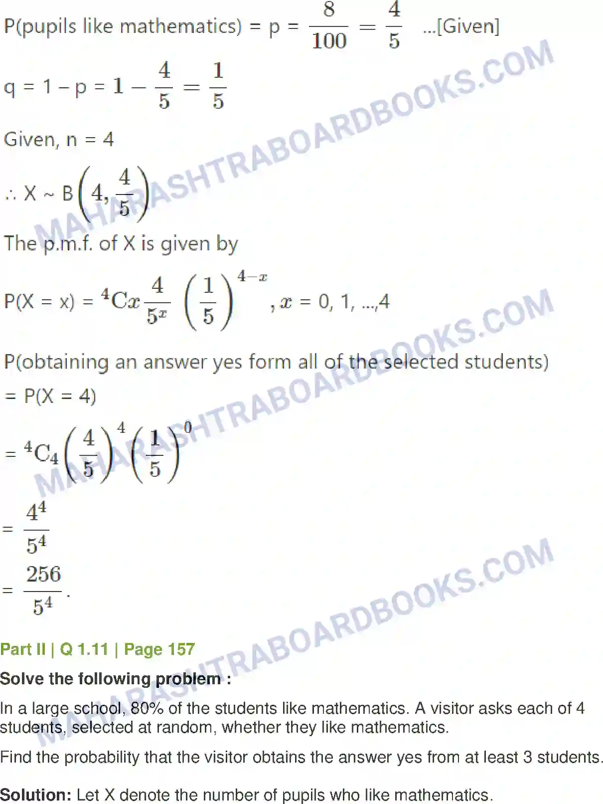 Maharashtra Board Solution Class-12 Mathematics+&+Statistics-2+(Commerce) Probability Distributions Image 138