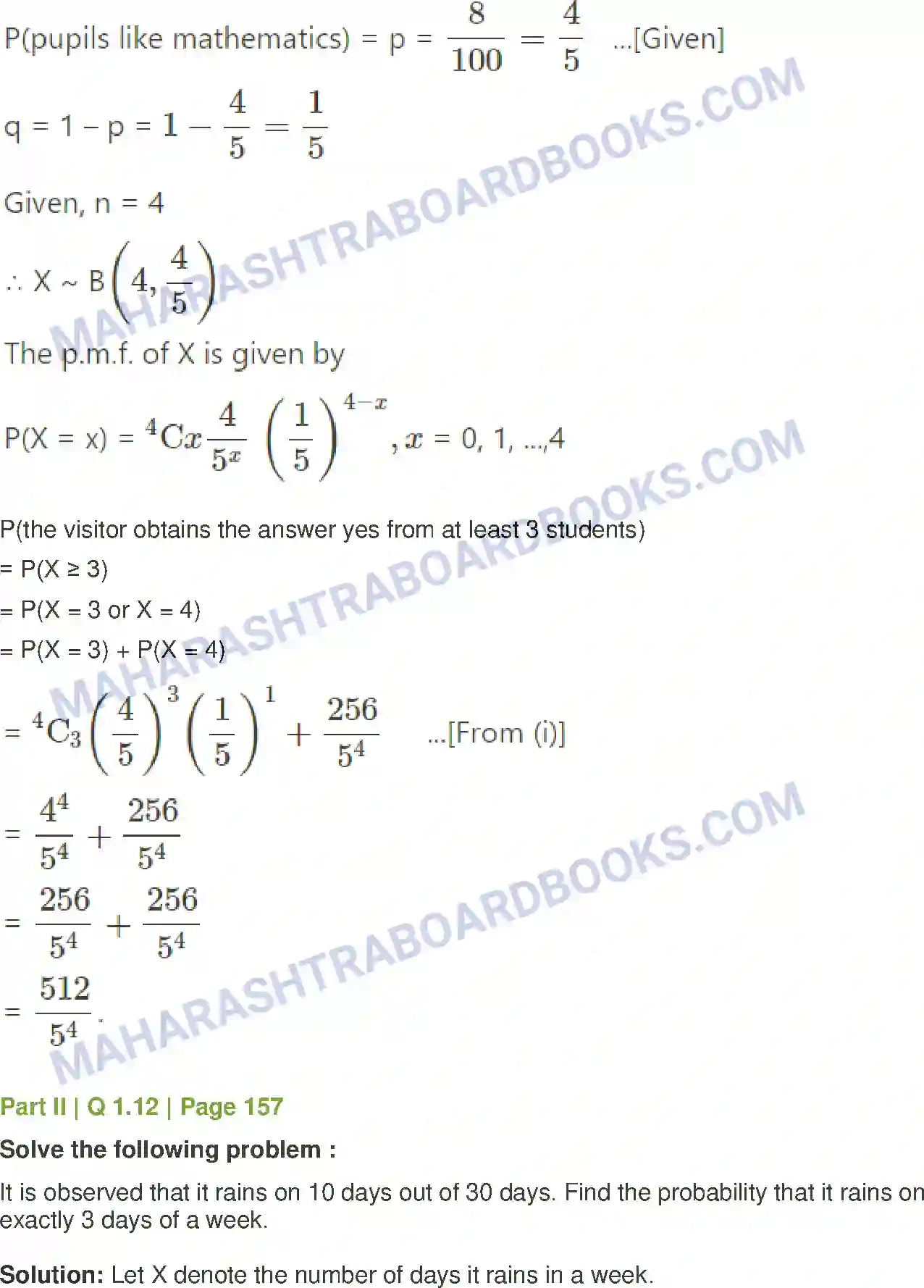 Maharashtra Board Solution Class-12 Mathematics+&+Statistics-2+(Commerce) Probability Distributions Image 139