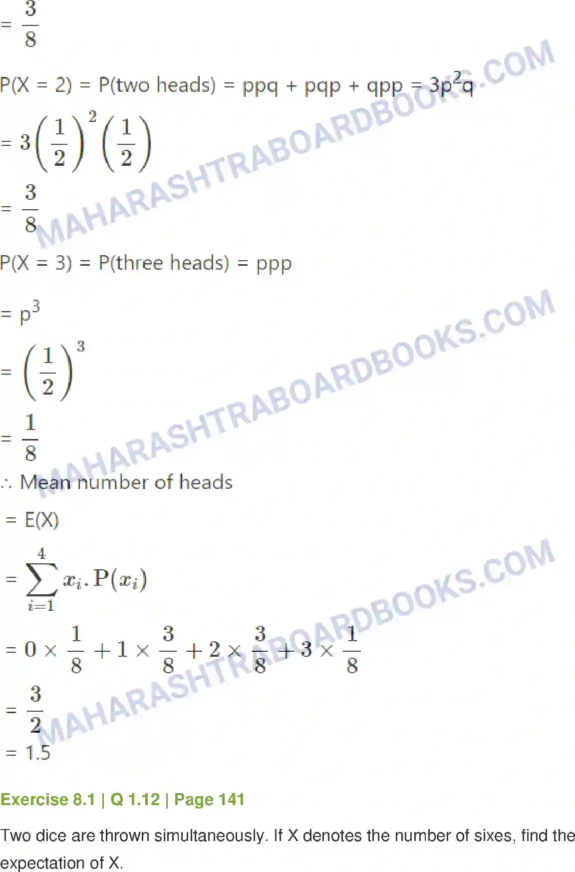 Maharashtra Board Solution Class-12 Mathematics+&+Statistics-2+(Commerce) Probability Distributions Image 14