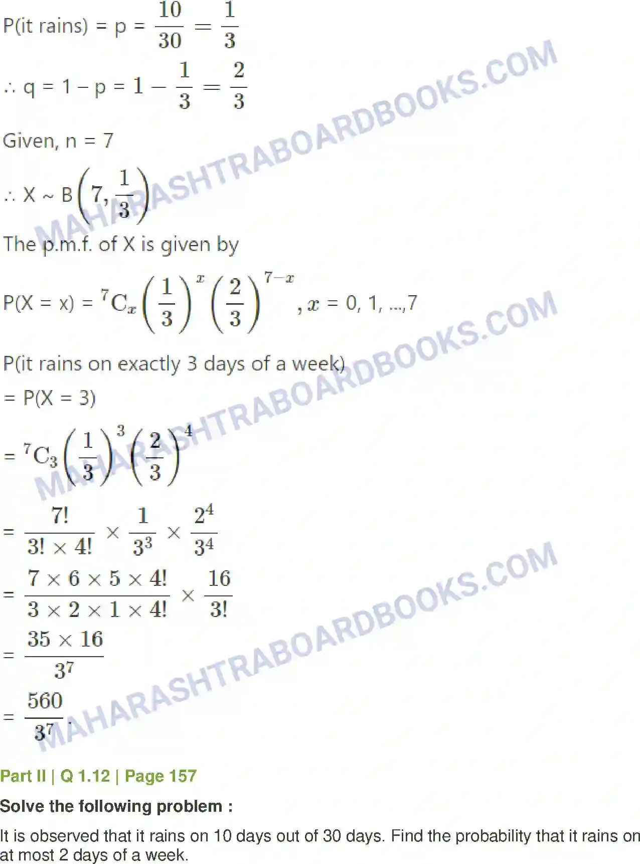 Maharashtra Board Solution Class-12 Mathematics+&+Statistics-2+(Commerce) Probability Distributions Image 140