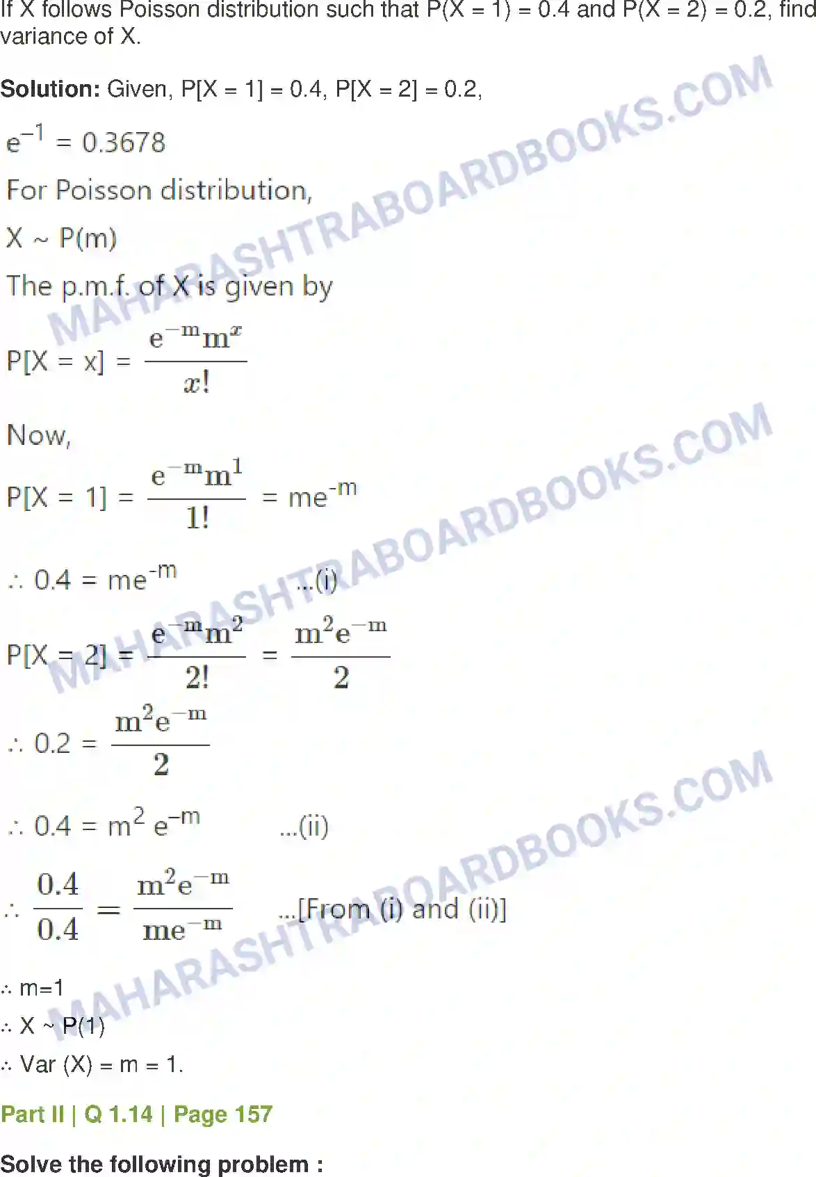 Maharashtra Board Solution Class-12 Mathematics+&+Statistics-2+(Commerce) Probability Distributions Image 142