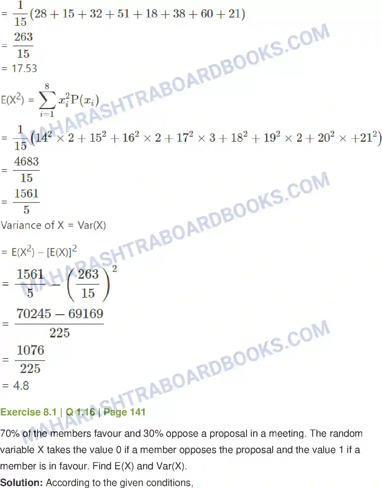 Maharashtra Board Solution Class-12 Mathematics+&+Statistics-2+(Commerce) Probability Distributions Image 19