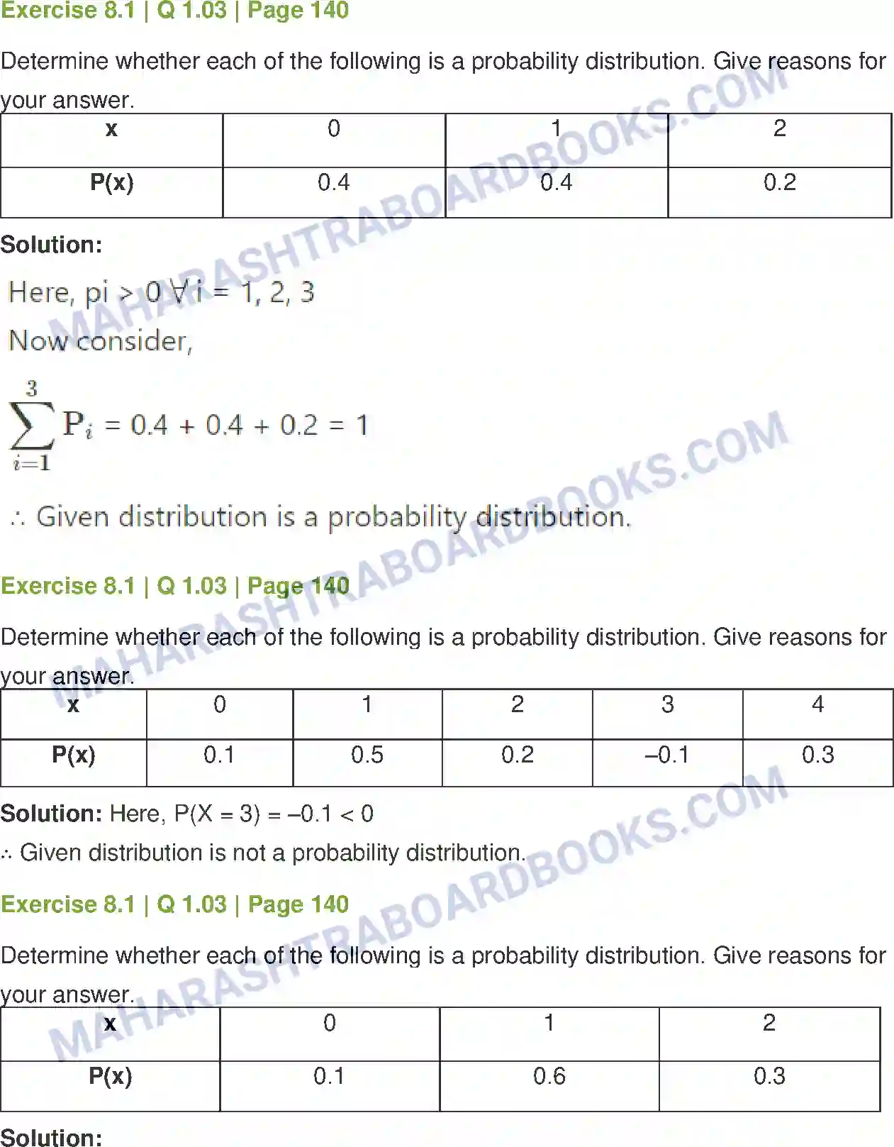 Maharashtra Board Solution Class-12 Mathematics+&+Statistics-2+(Commerce) Probability Distributions Image 2