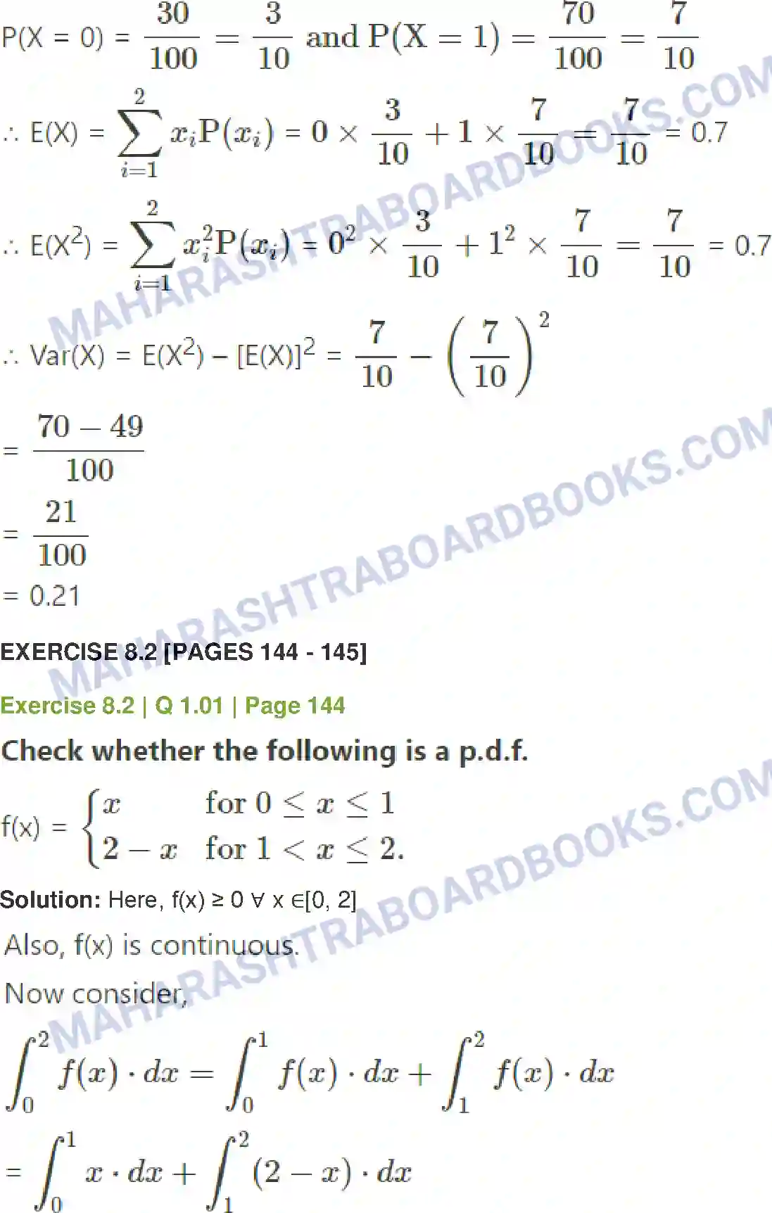 Maharashtra Board Solution Class-12 Mathematics+&+Statistics-2+(Commerce) Probability Distributions Image 20