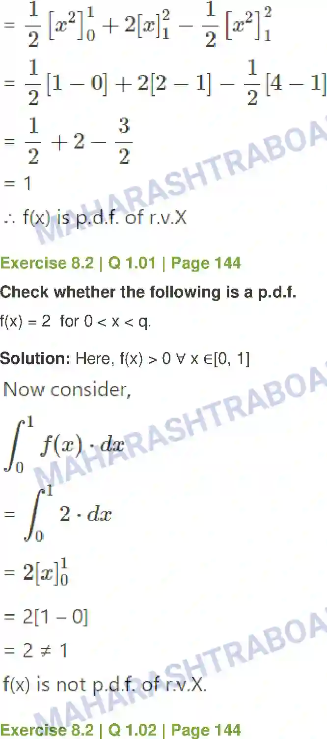 Maharashtra Board Solution Class-12 Mathematics+&+Statistics-2+(Commerce) Probability Distributions Image 21