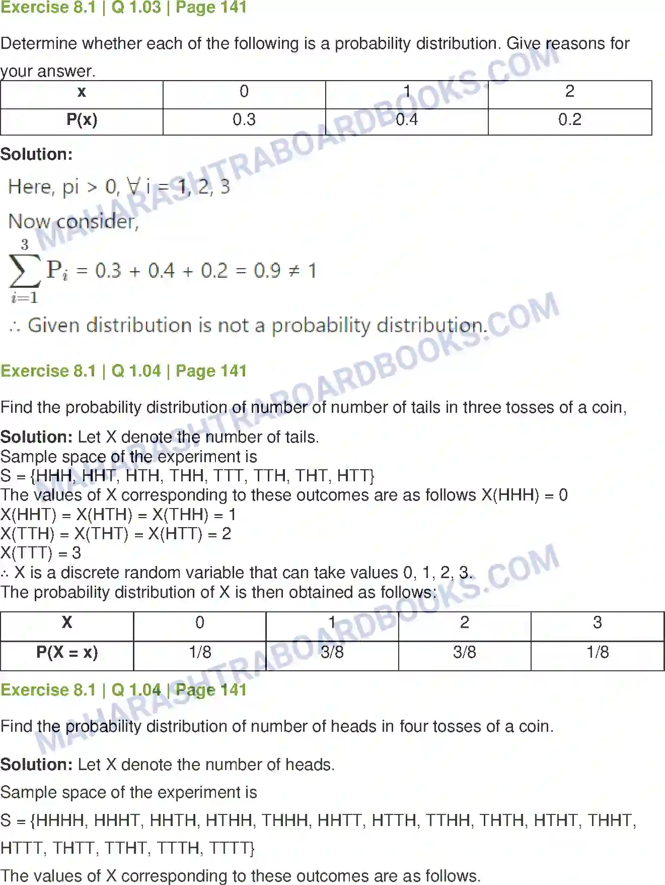 Maharashtra Board Solution Class-12 Mathematics+&+Statistics-2+(Commerce) Probability Distributions Image 4