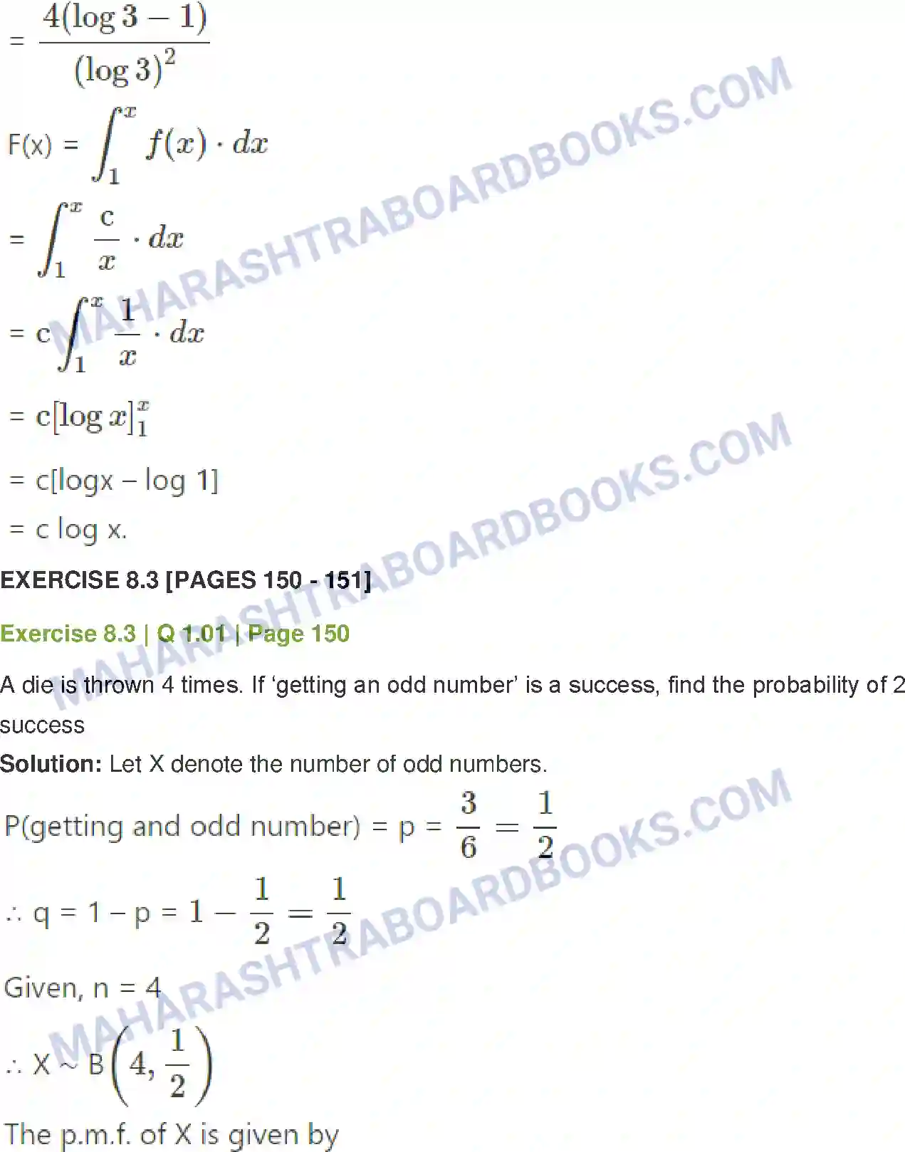 Maharashtra Board Solution Class-12 Mathematics+&+Statistics-2+(Commerce) Probability Distributions Image 45