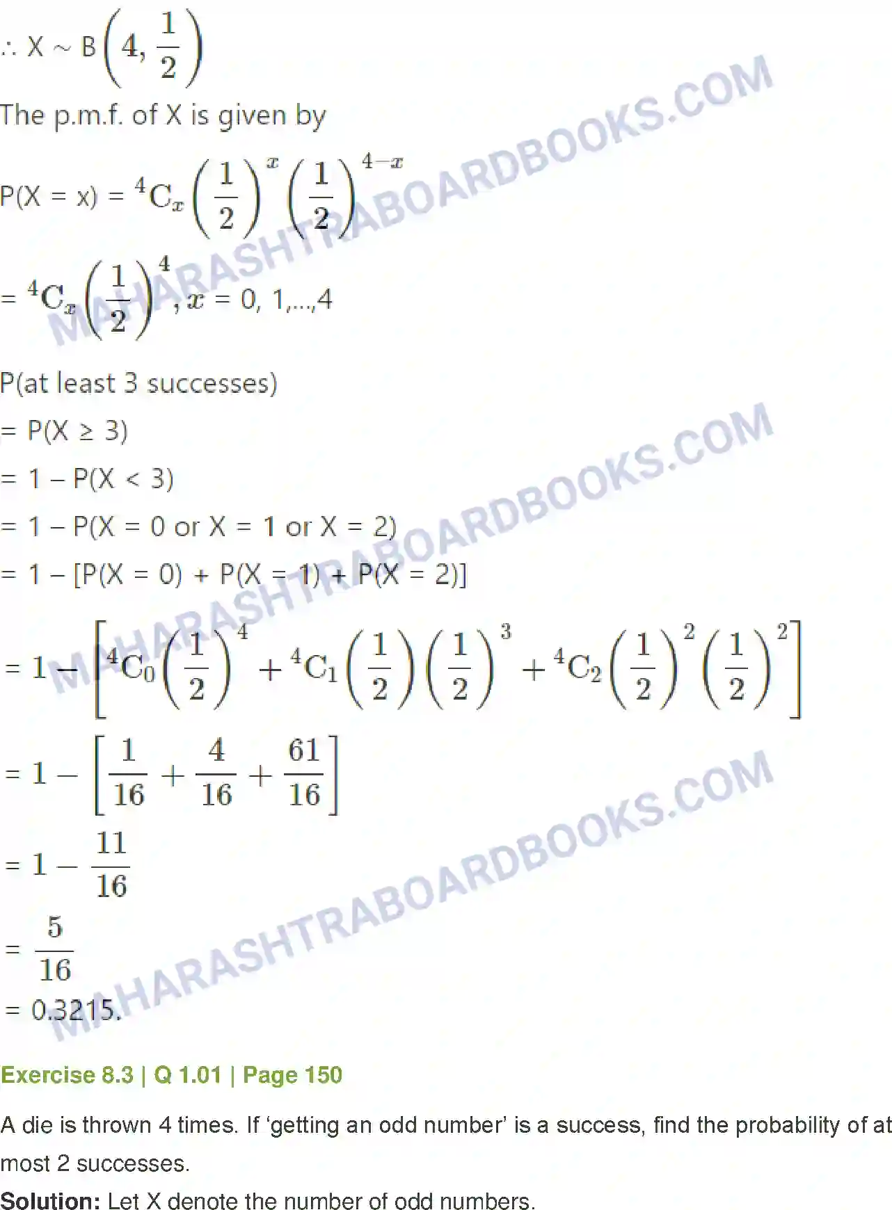 Maharashtra Board Solution Class-12 Mathematics+&+Statistics-2+(Commerce) Probability Distributions Image 47