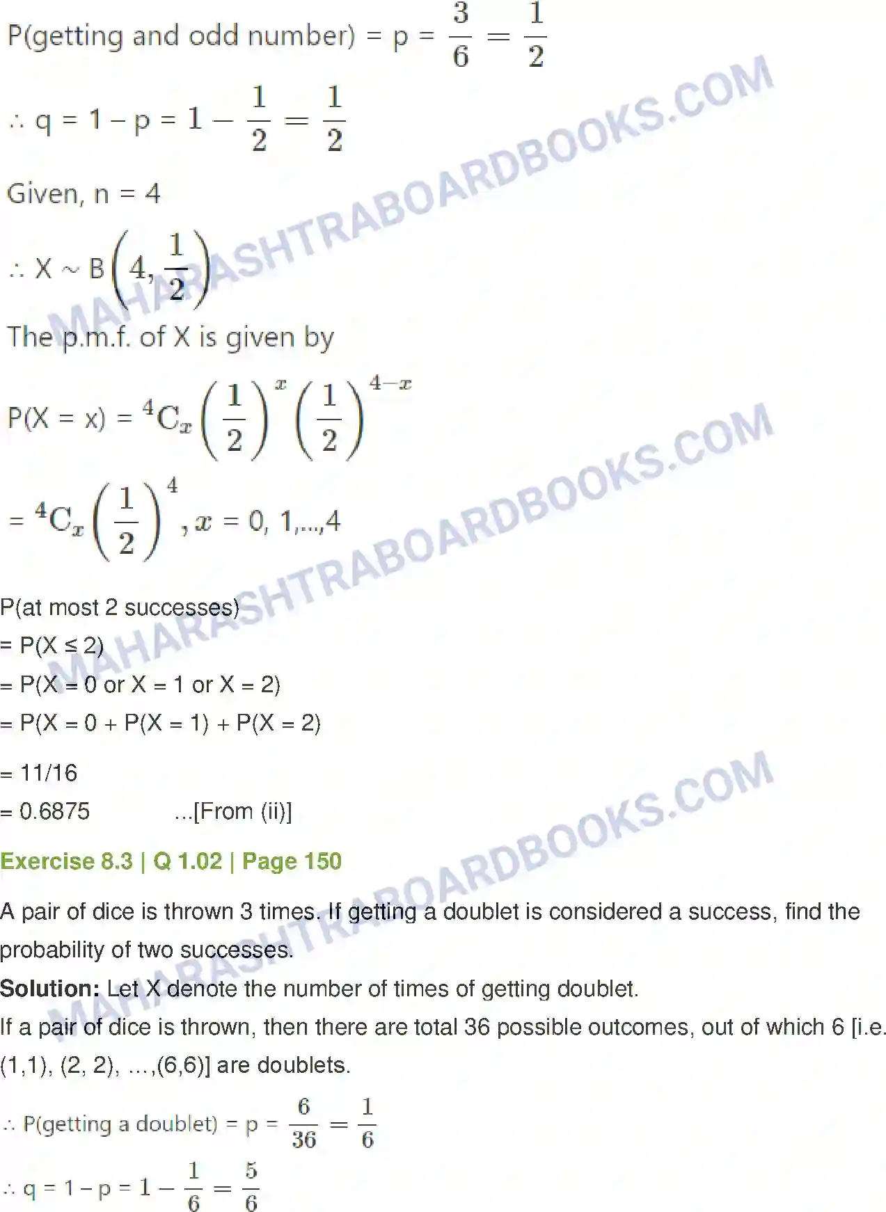 Maharashtra Board Solution Class-12 Mathematics+&+Statistics-2+(Commerce) Probability Distributions Image 48