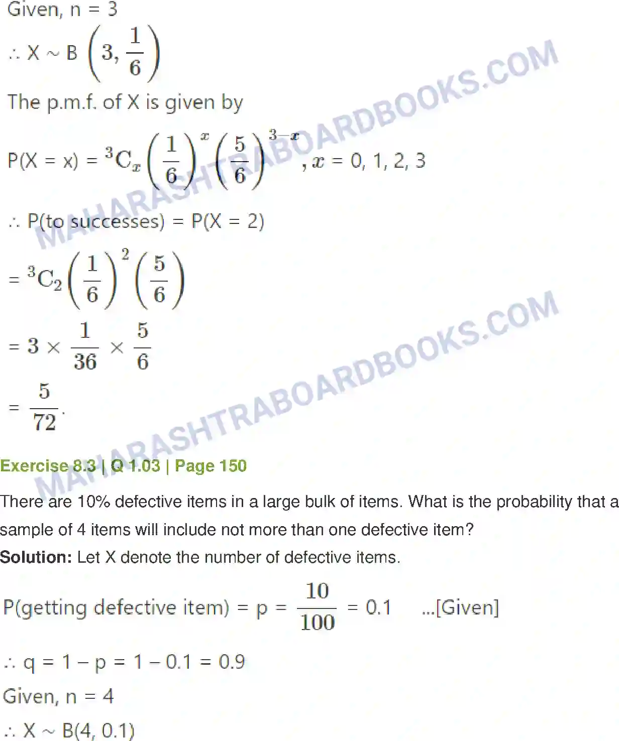 Maharashtra Board Solution Class-12 Mathematics+&+Statistics-2+(Commerce) Probability Distributions Image 49