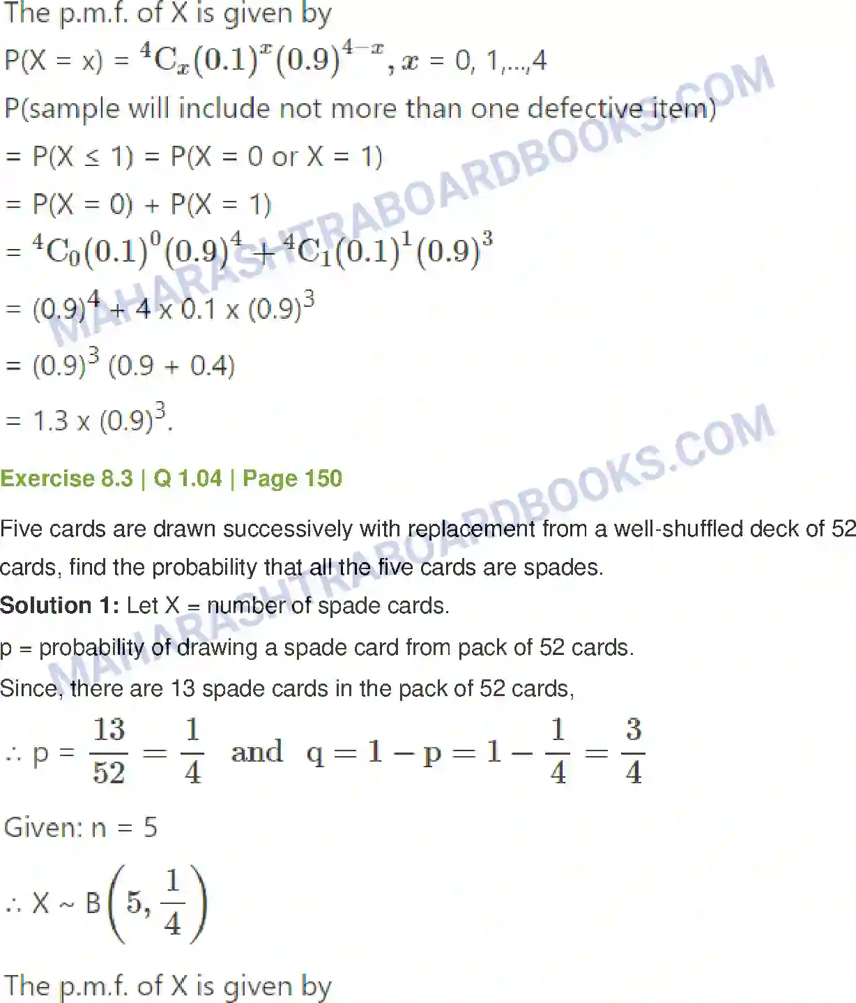 Maharashtra Board Solution Class-12 Mathematics+&+Statistics-2+(Commerce) Probability Distributions Image 50