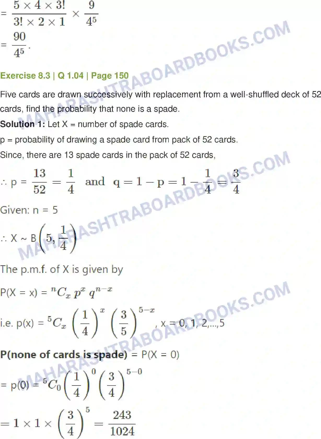 Maharashtra Board Solution Class-12 Mathematics+&+Statistics-2+(Commerce) Probability Distributions Image 54