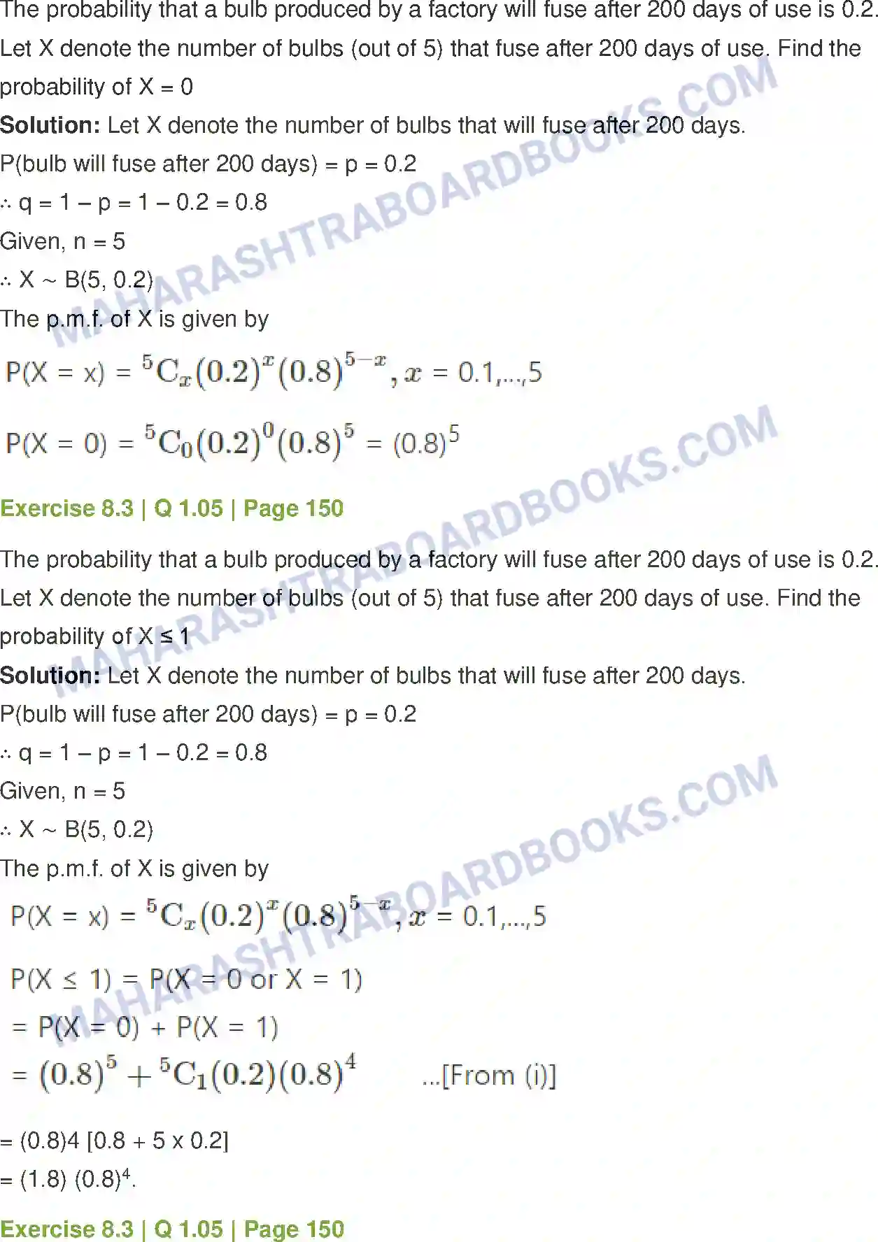 Maharashtra Board Solution Class-12 Mathematics+&+Statistics-2+(Commerce) Probability Distributions Image 56