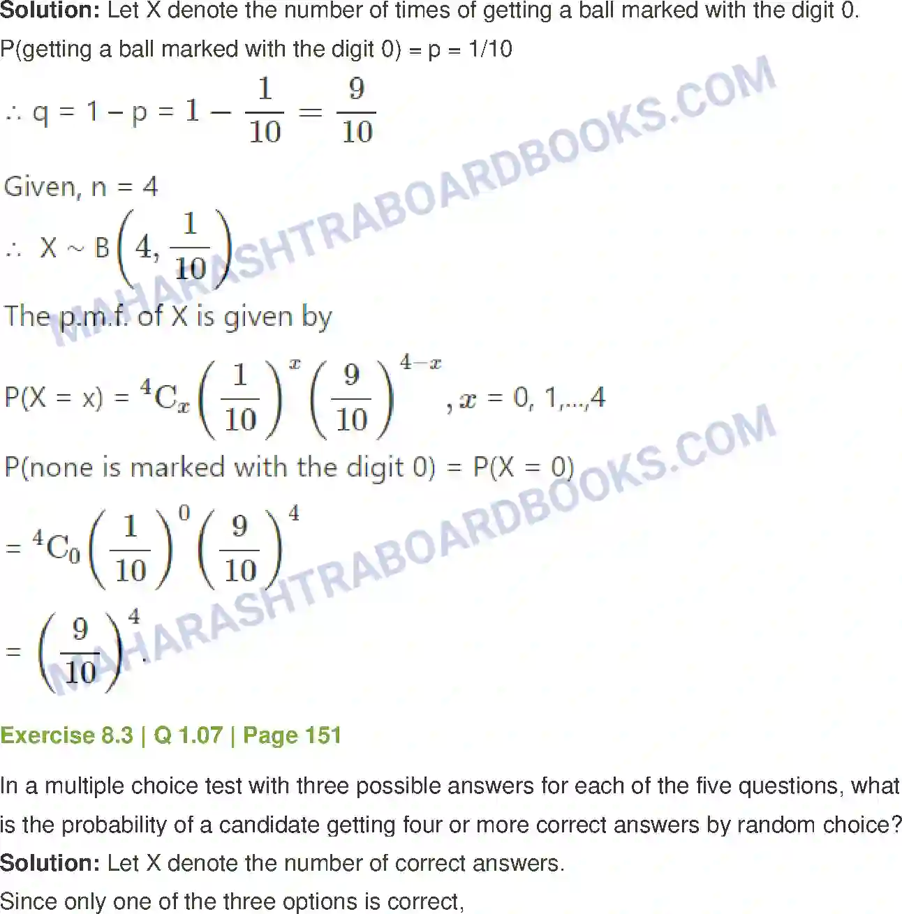 Maharashtra Board Solution Class-12 Mathematics+&+Statistics-2+(Commerce) Probability Distributions Image 58