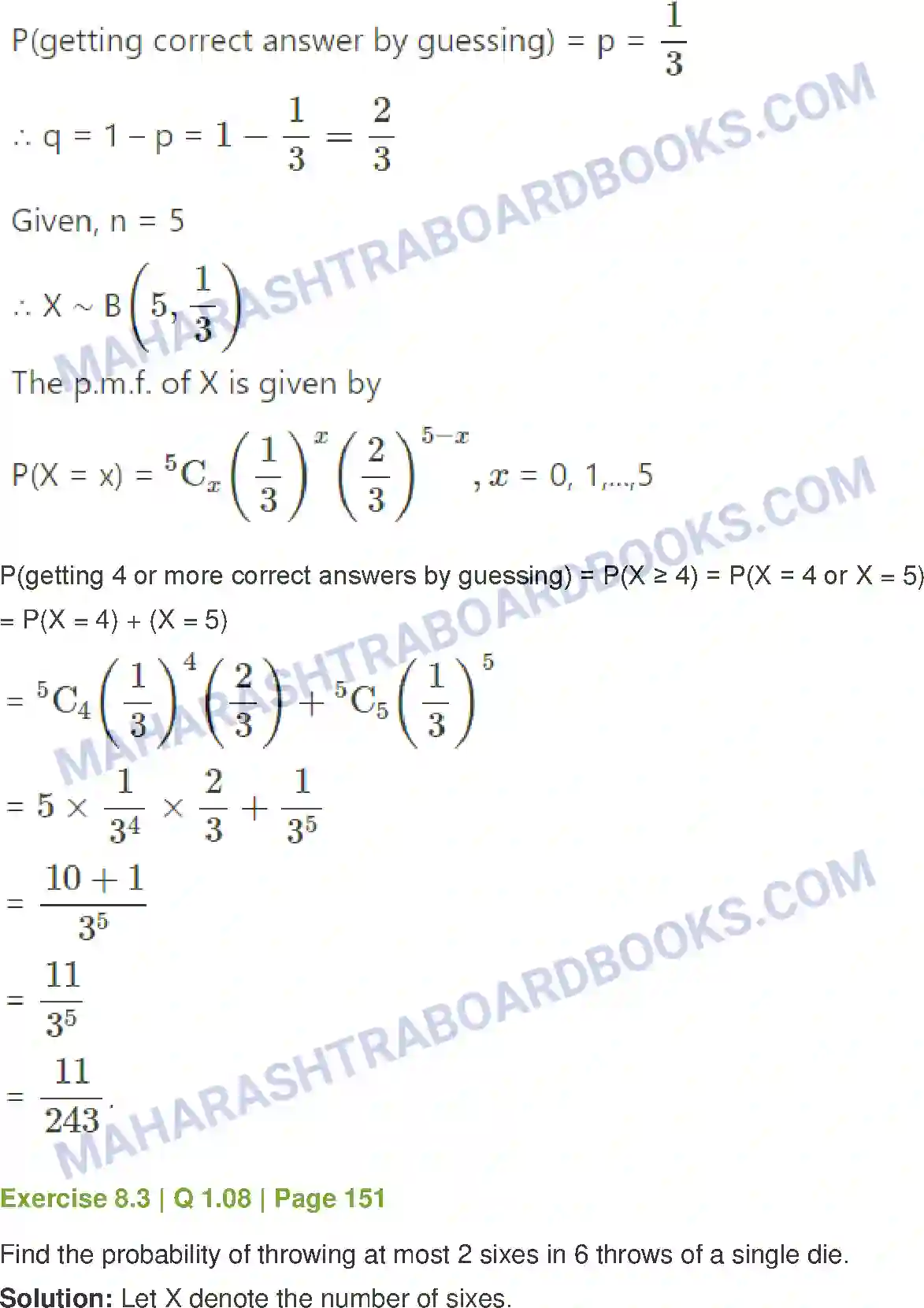 Maharashtra Board Solution Class-12 Mathematics+&+Statistics-2+(Commerce) Probability Distributions Image 59