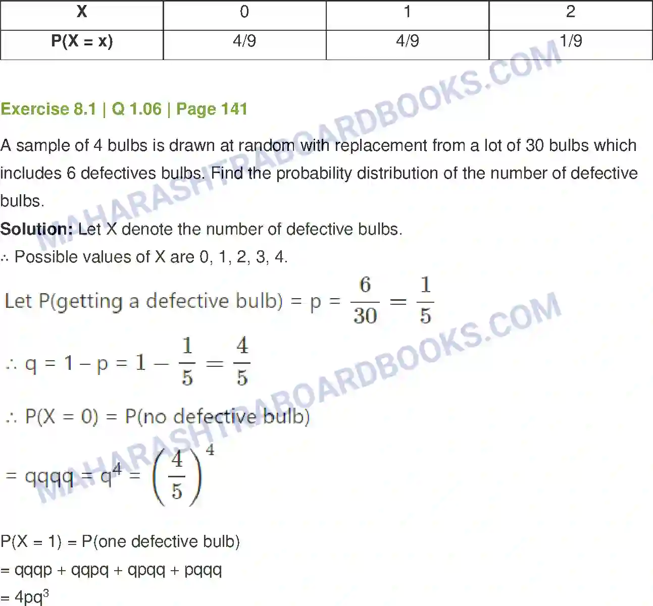 Maharashtra Board Solution Class-12 Mathematics+&+Statistics-2+(Commerce) Probability Distributions Image 6