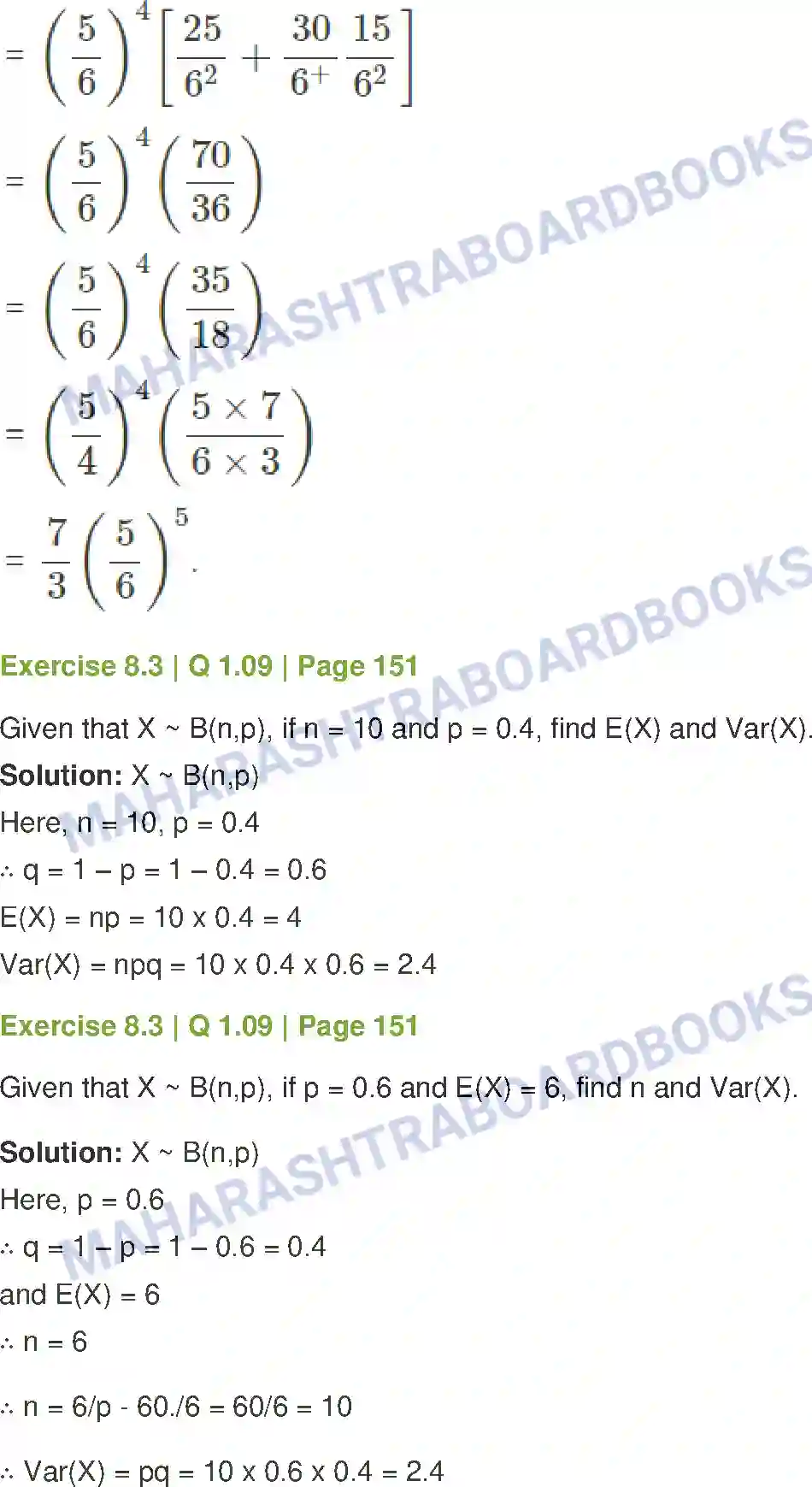 Maharashtra Board Solution Class-12 Mathematics+&+Statistics-2+(Commerce) Probability Distributions Image 61