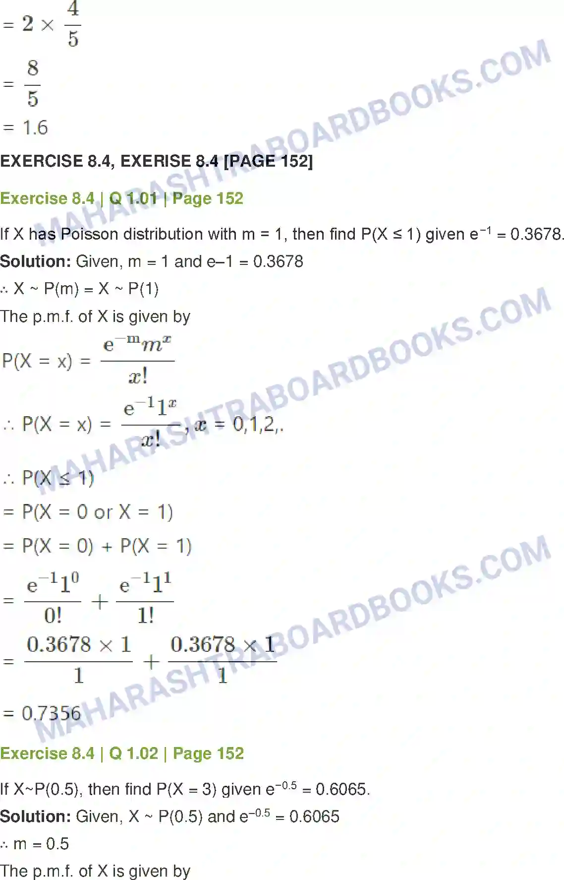 Maharashtra Board Solution Class-12 Mathematics+&+Statistics-2+(Commerce) Probability Distributions Image 63