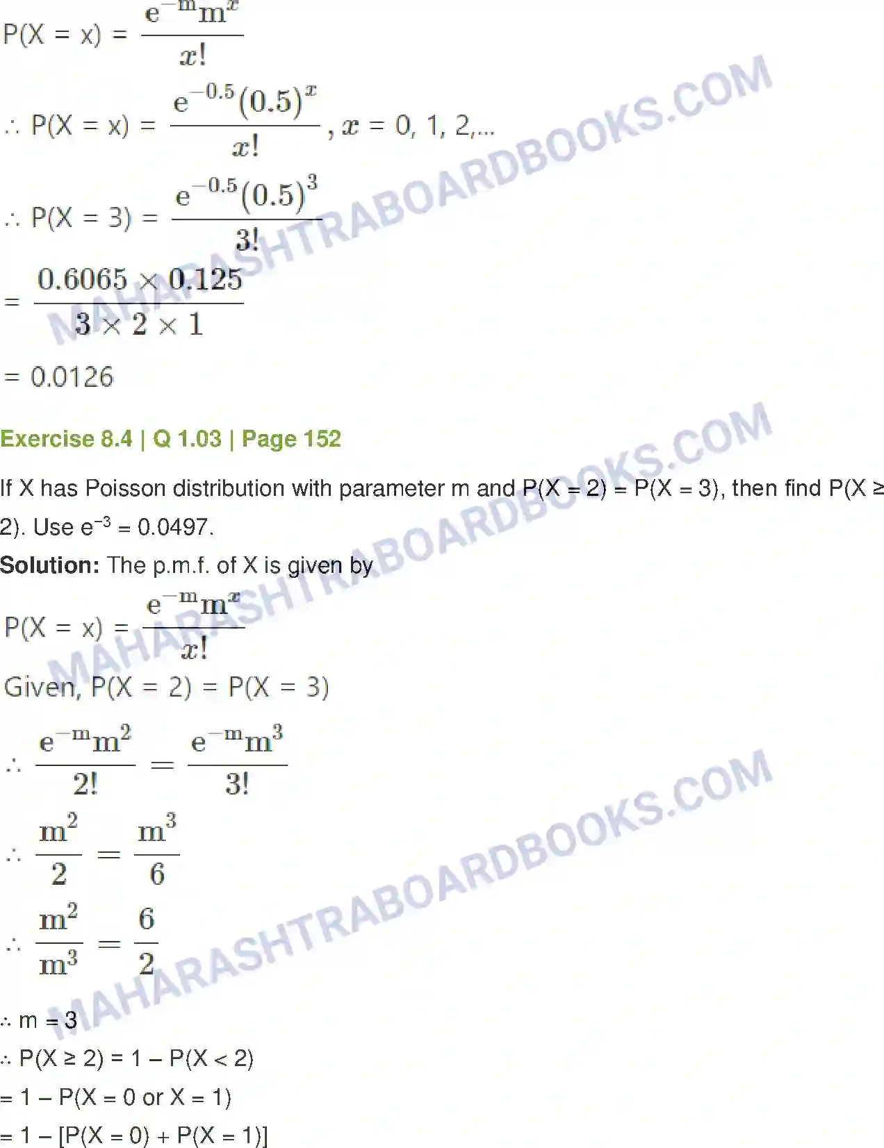 Maharashtra Board Solution Class-12 Mathematics+&+Statistics-2+(Commerce) Probability Distributions Image 64