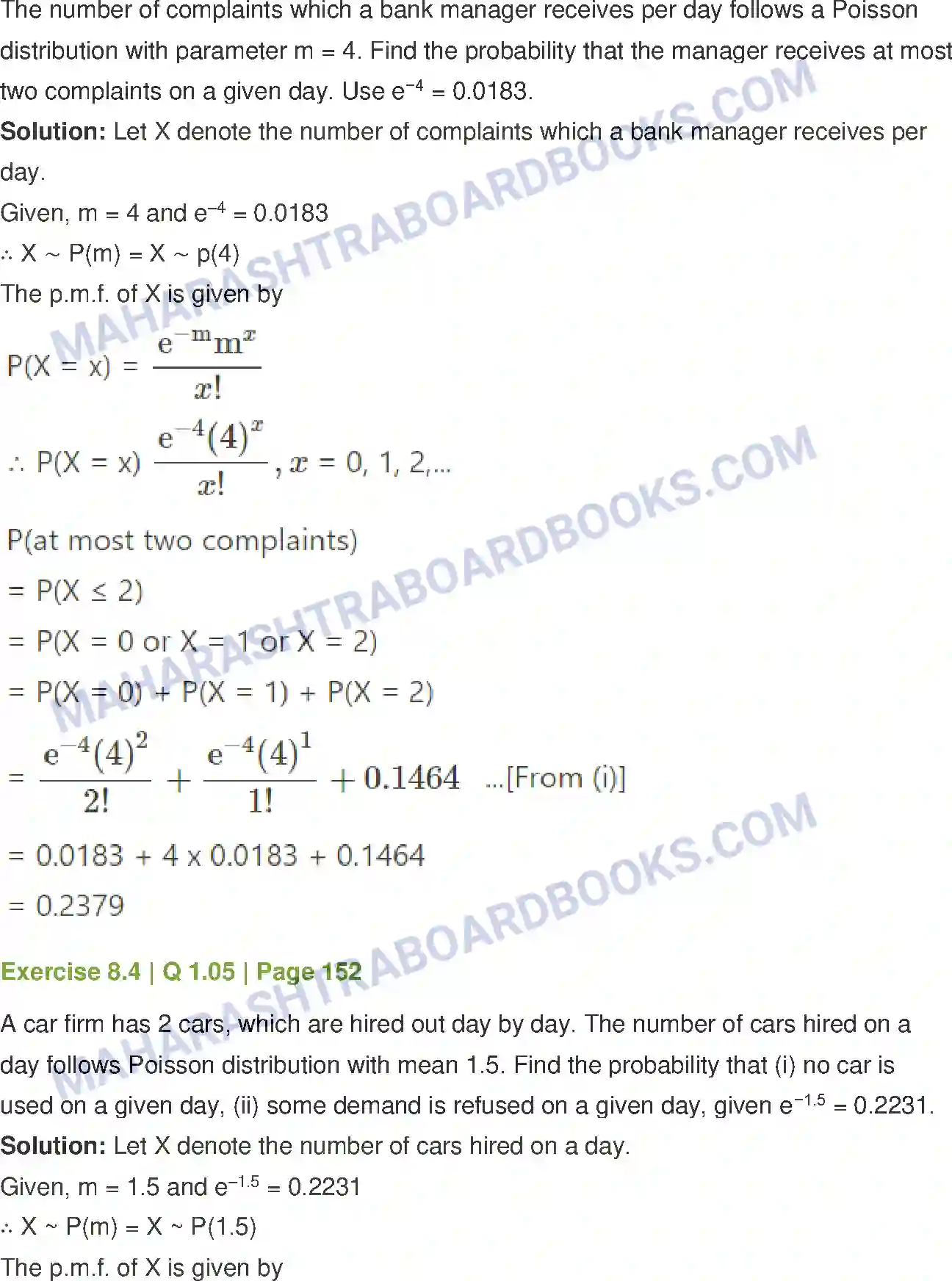 Maharashtra Board Solution Class-12 Mathematics+&+Statistics-2+(Commerce) Probability Distributions Image 66