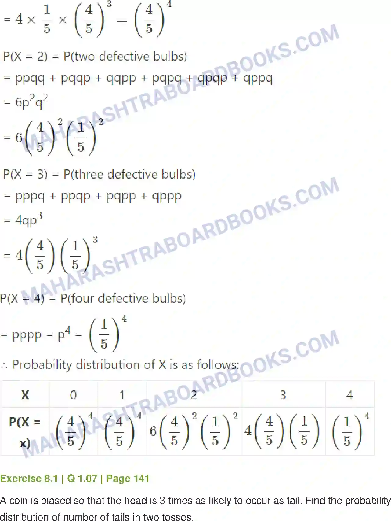 Maharashtra Board Solution Class-12 Mathematics+&+Statistics-2+(Commerce) Probability Distributions Image 7