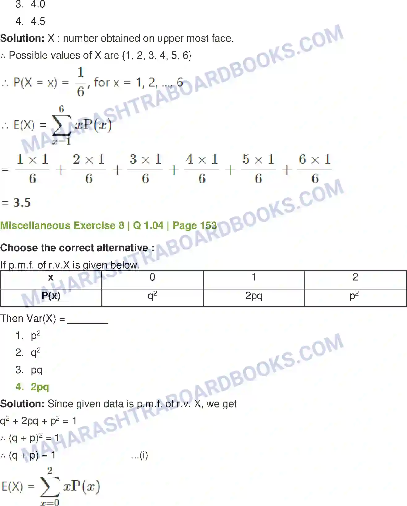 Maharashtra Board Solution Class-12 Mathematics+&+Statistics-2+(Commerce) Probability Distributions Image 74