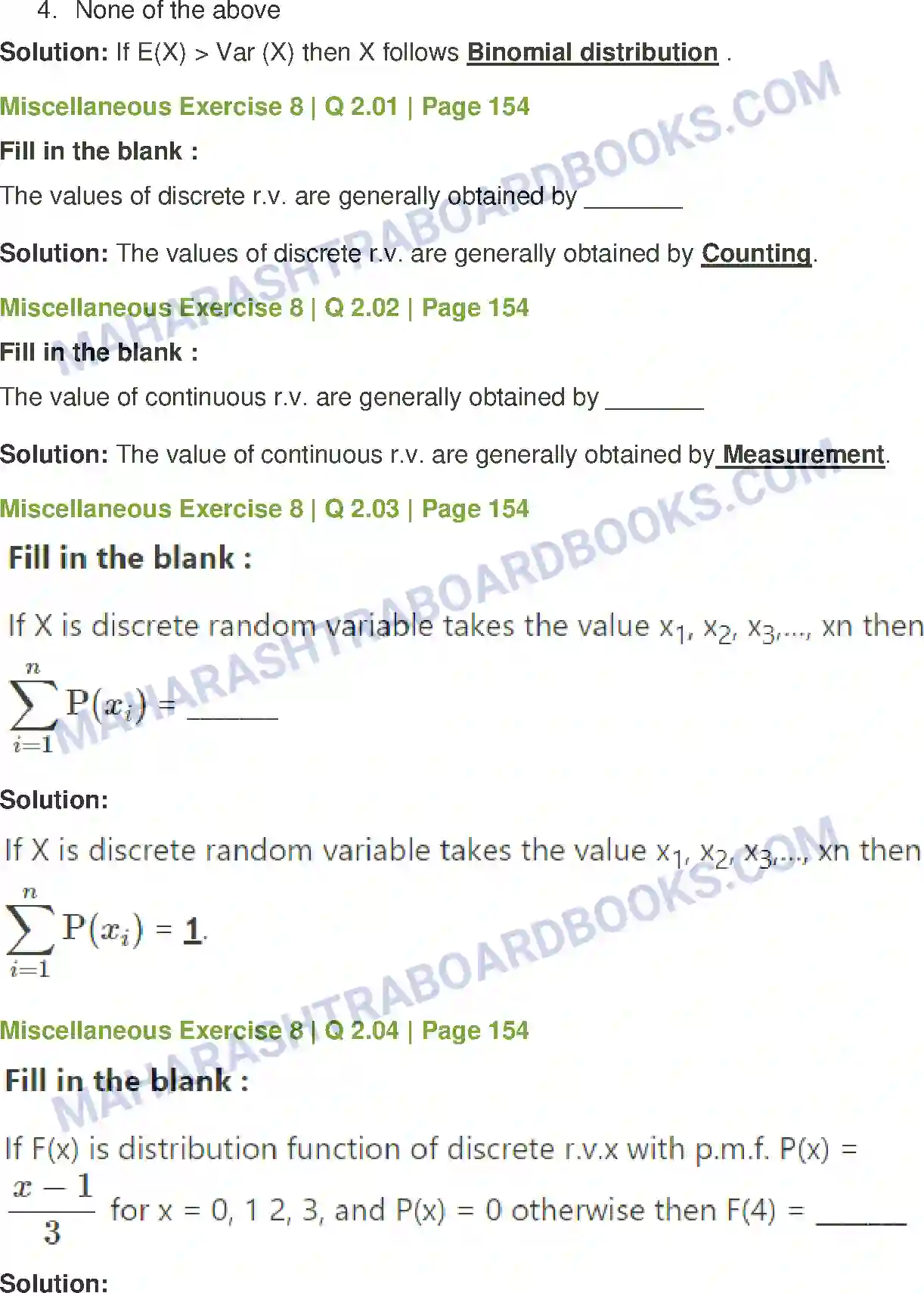 Maharashtra Board Solution Class-12 Mathematics+&+Statistics-2+(Commerce) Probability Distributions Image 80