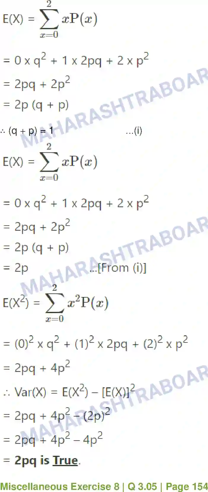 Maharashtra Board Solution Class-12 Mathematics+&+Statistics-2+(Commerce) Probability Distributions Image 84