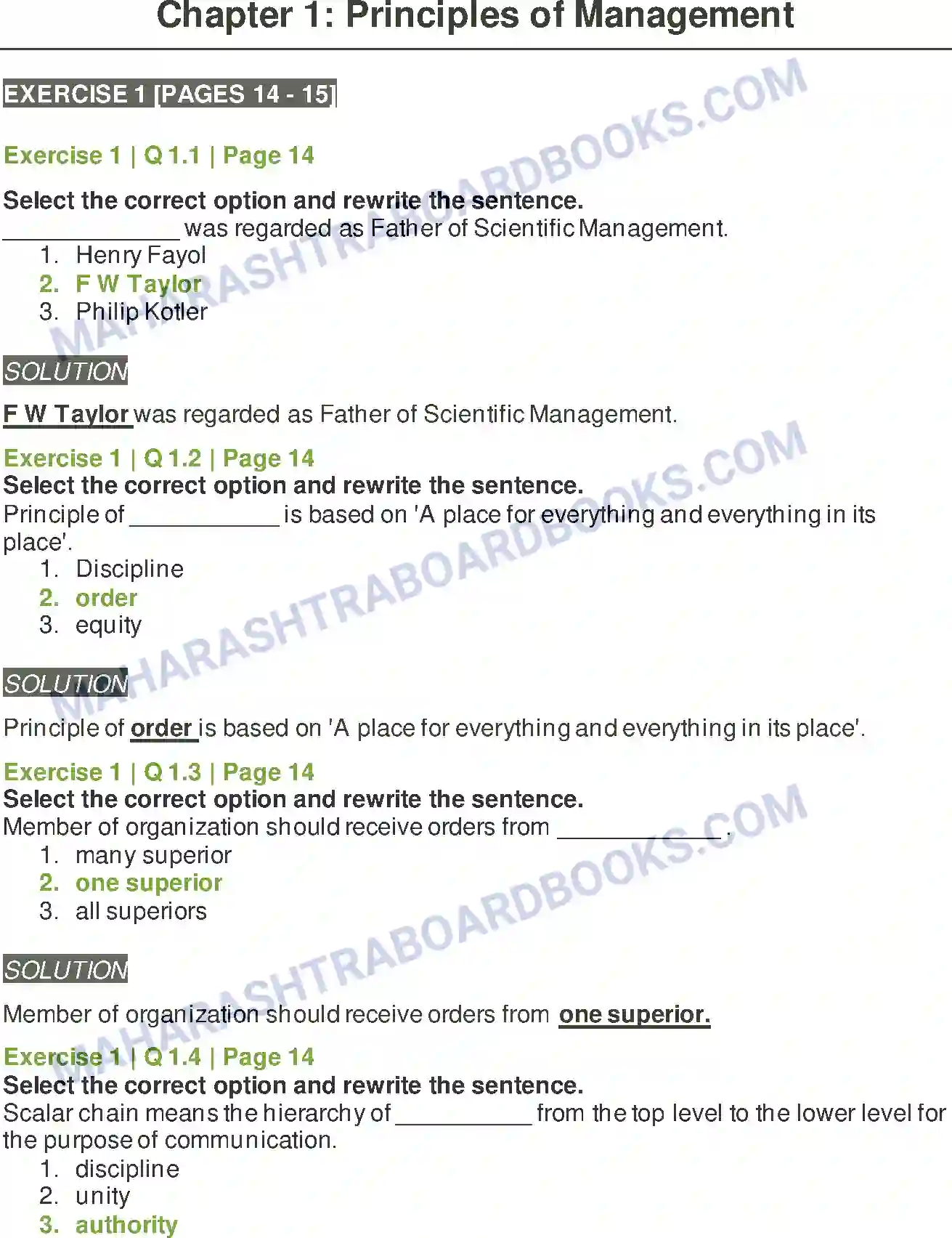 Maharashtra Board Solution Class-12 Organisation+of+Commerce+&+Management Principles of Management Image 1