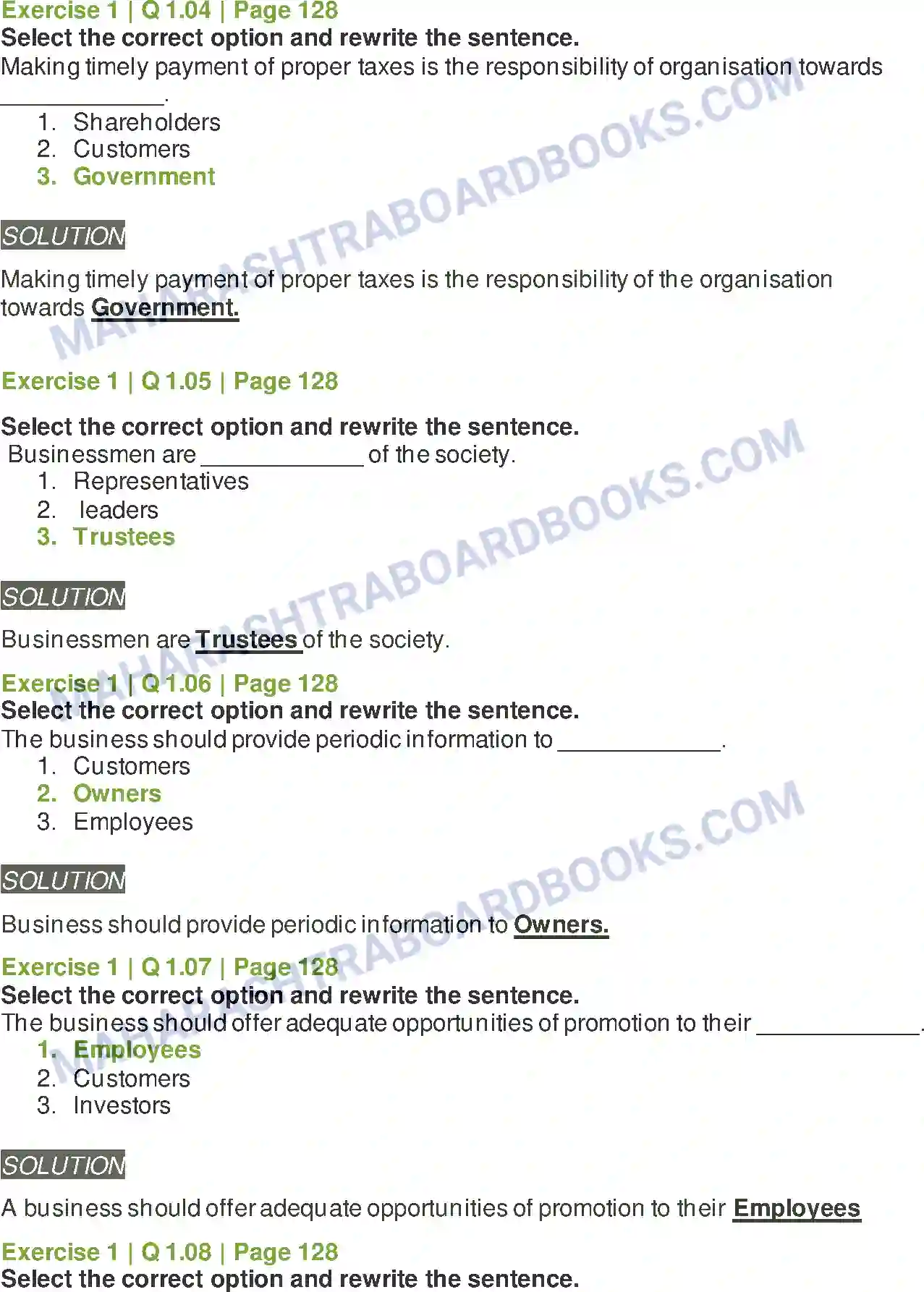 Maharashtra Board Solution Class-12 Organisation+of+Commerce+&+Management Social Responsibilities of Business Image 2