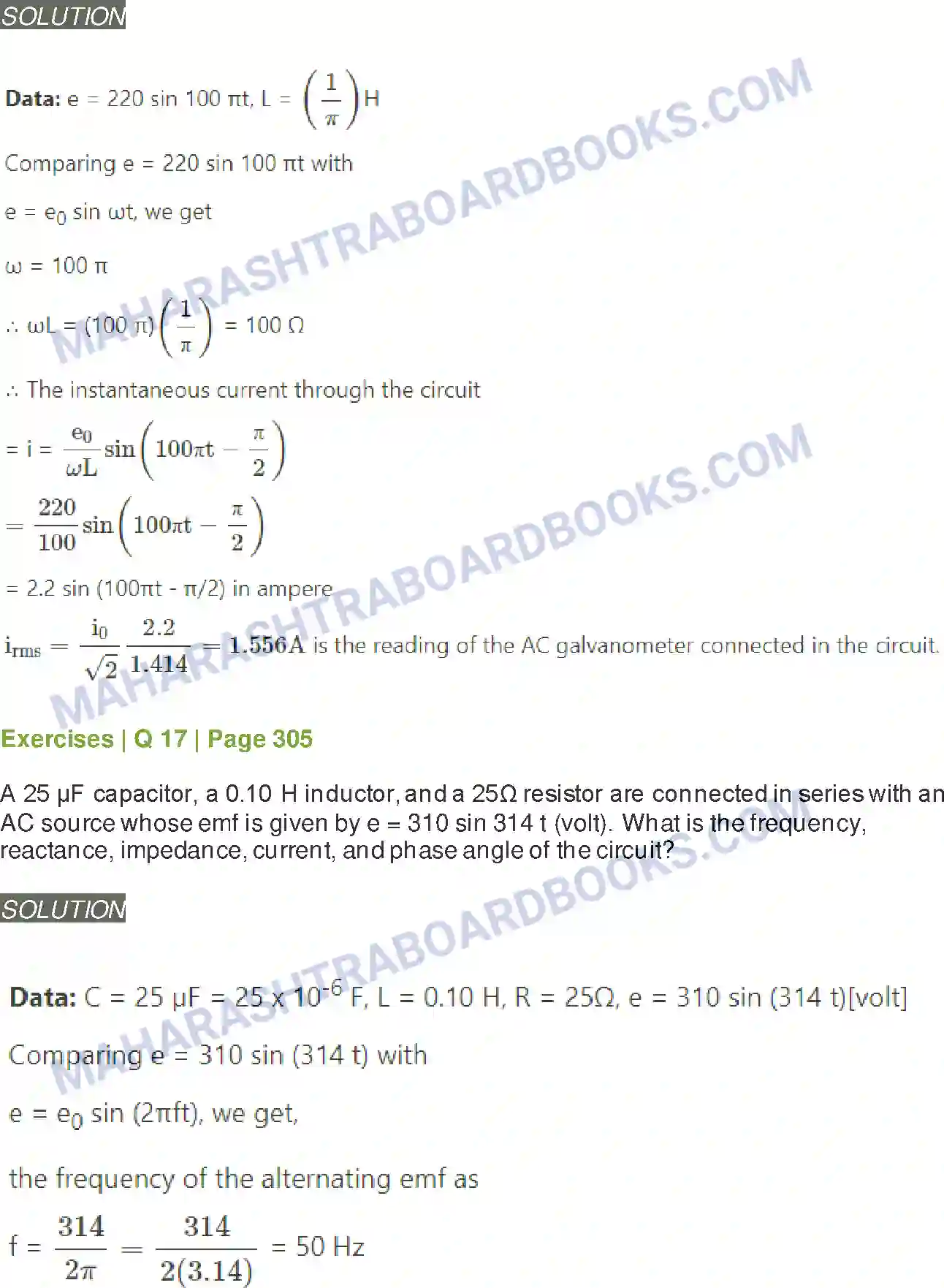 Maharashtra Board Solution Class-12 Physics AC Circuits Image 19