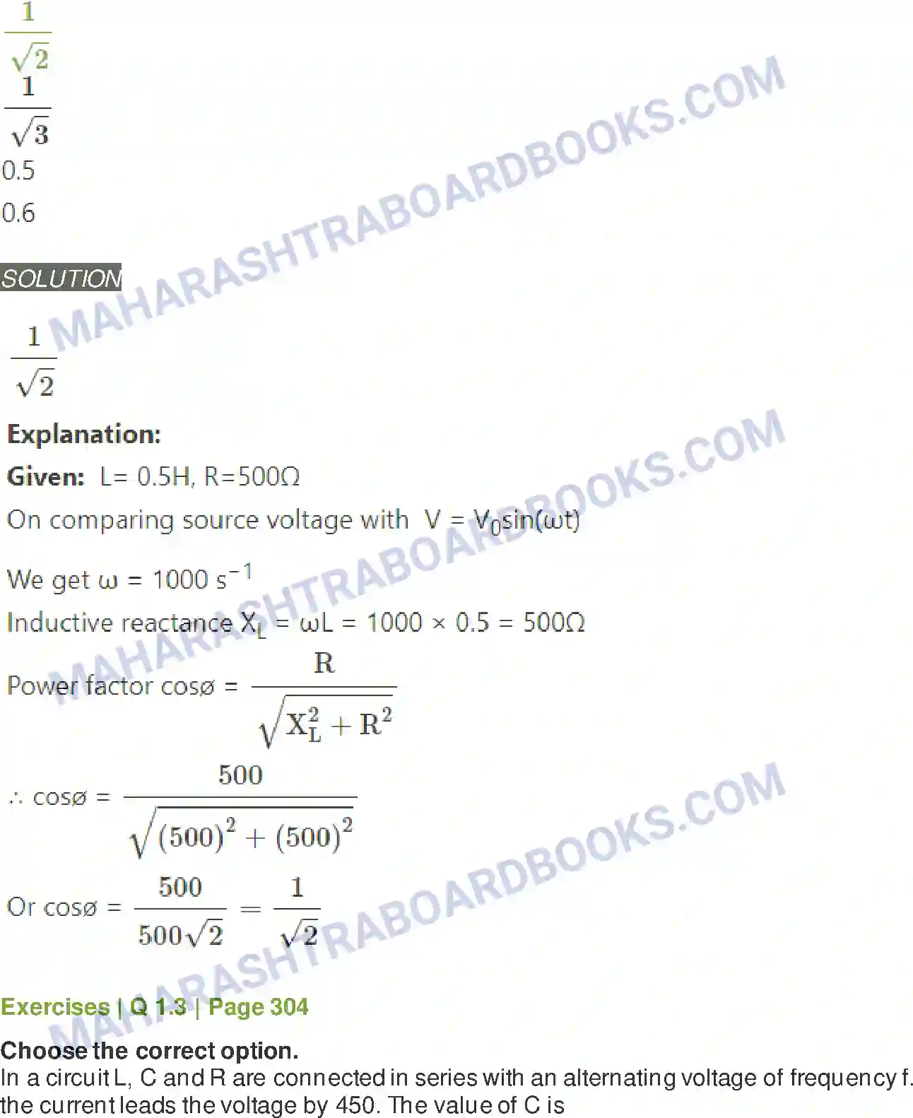 Maharashtra Board Solution Class-12 Physics AC Circuits Image 2