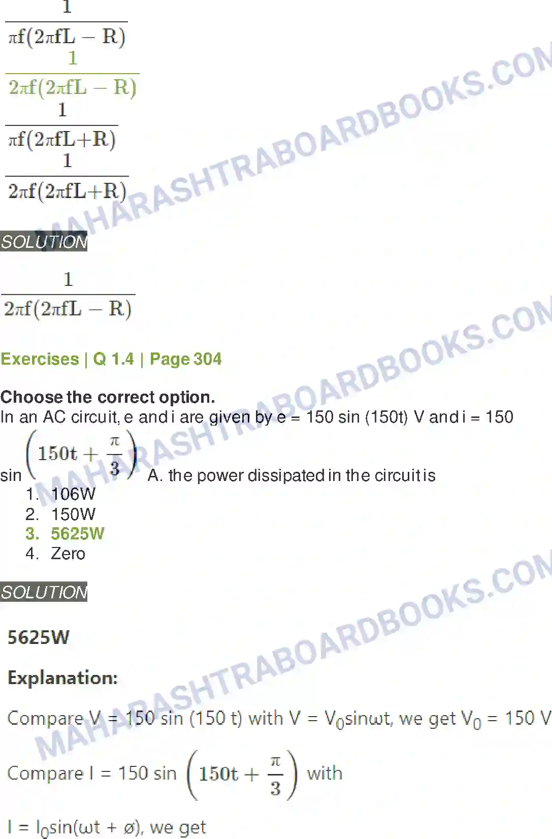 Maharashtra Board Solution Class-12 Physics AC Circuits Image 3