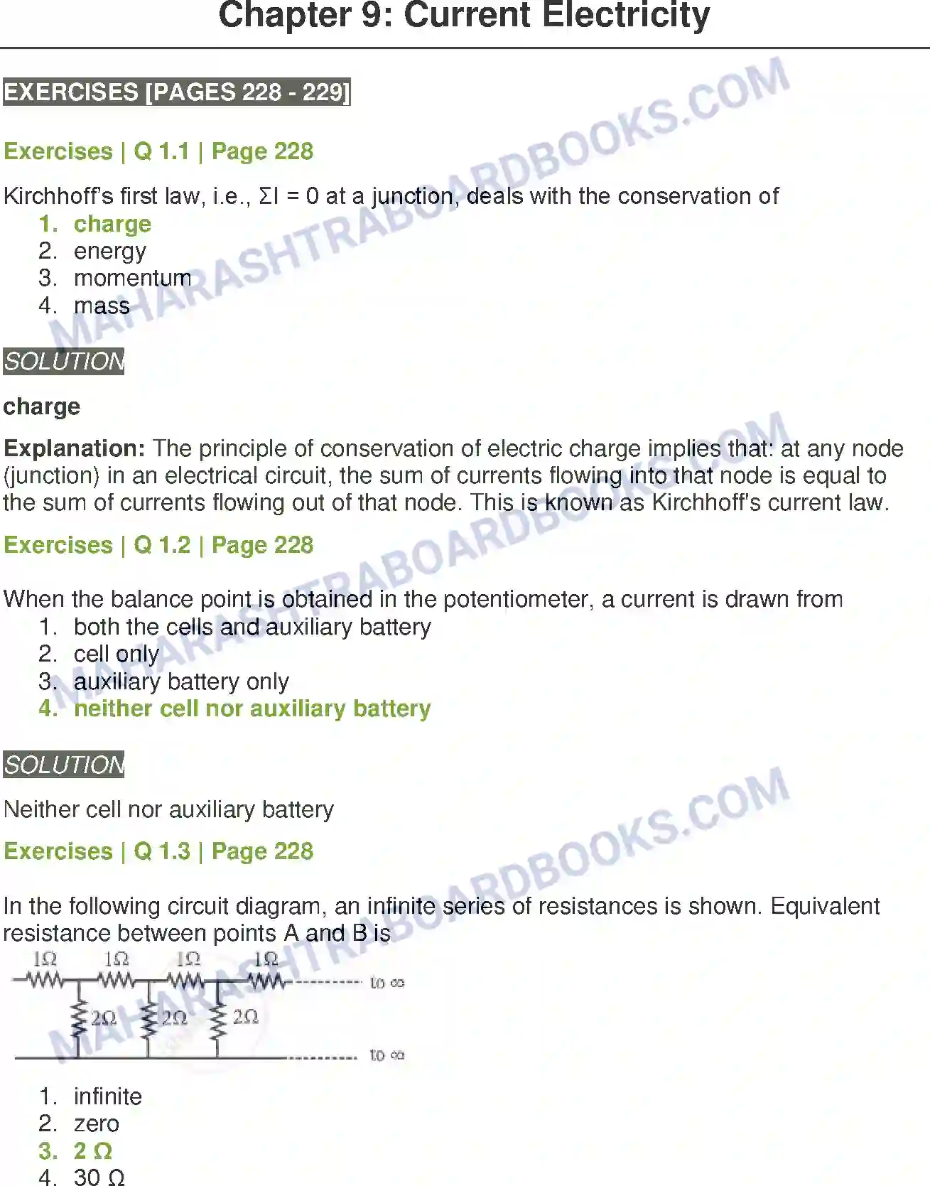Maharashtra Board Solution Class-12 Physics Current Electricity Image 1