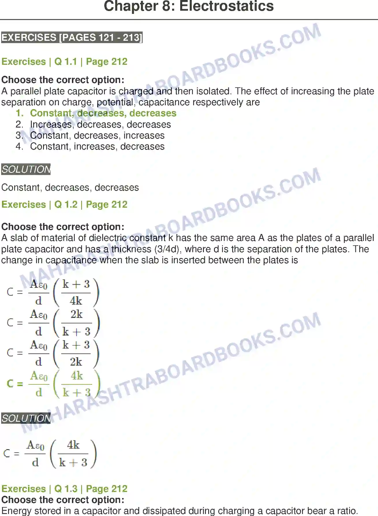 Maharashtra Board Solution class-12 Physics Electrostatics Image 1