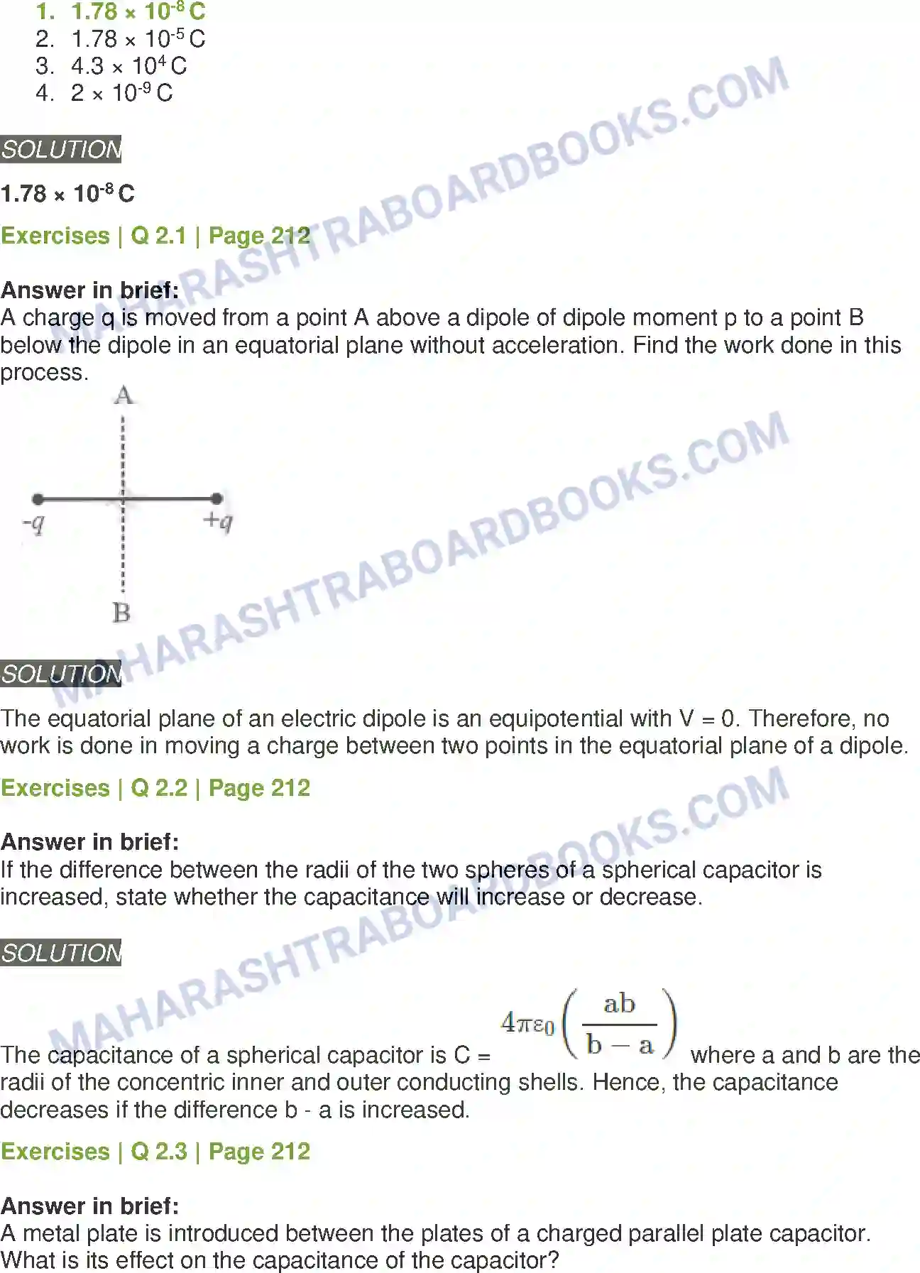 Maharashtra Board Solution class-12 Physics Electrostatics Image 3