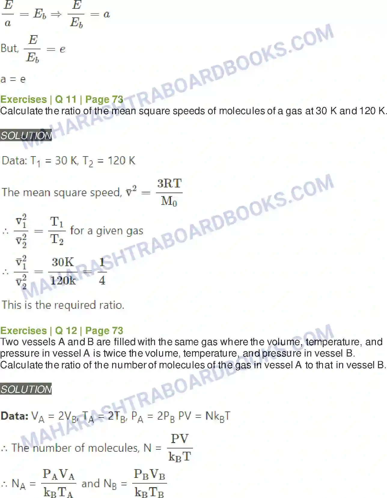 Maharashtra Board Solution class-12 Physics Kinetic Theory of Gases and Radiation Image 11