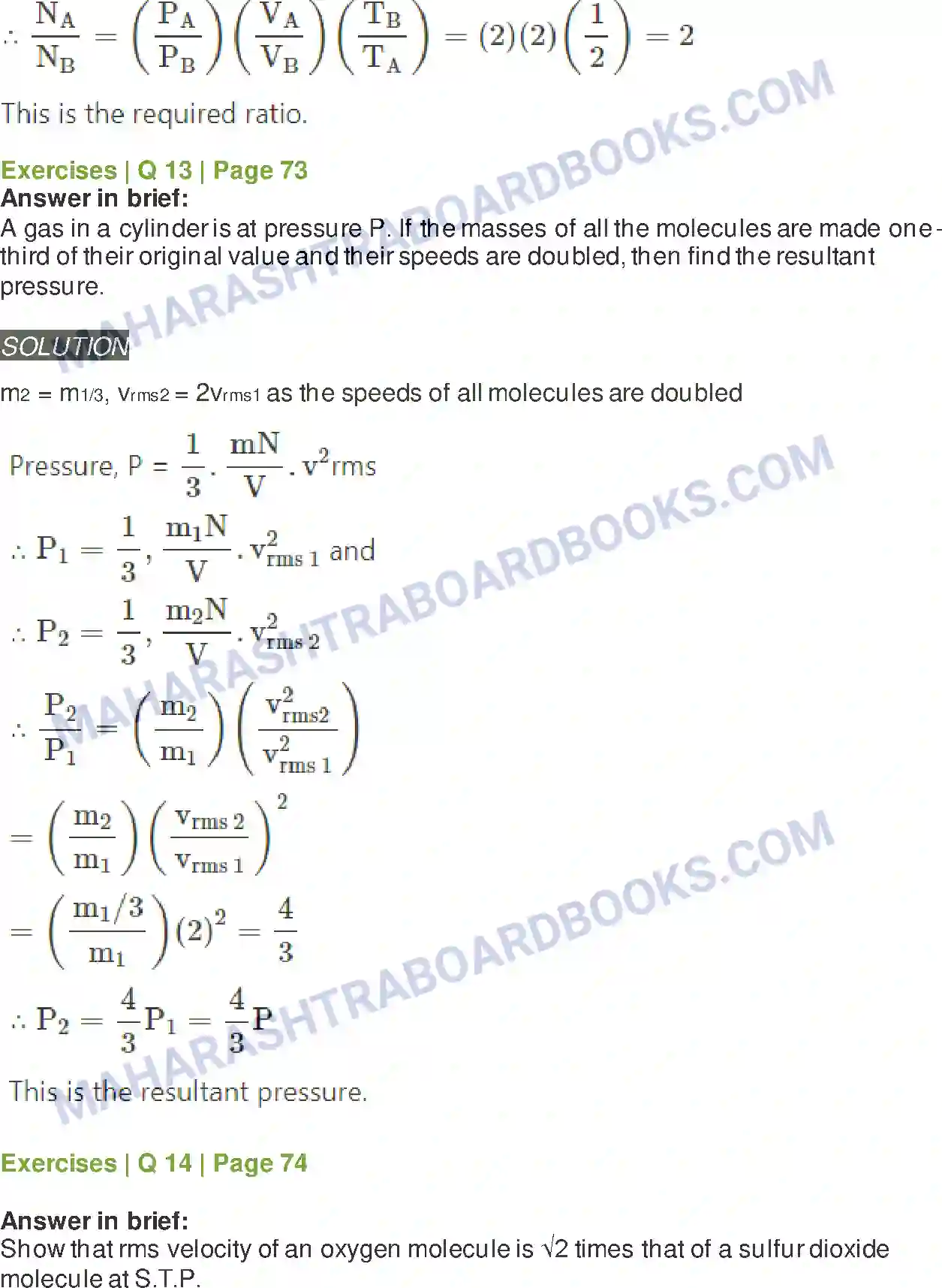 Maharashtra Board Solution class-12 Physics Kinetic Theory of Gases and Radiation Image 12
