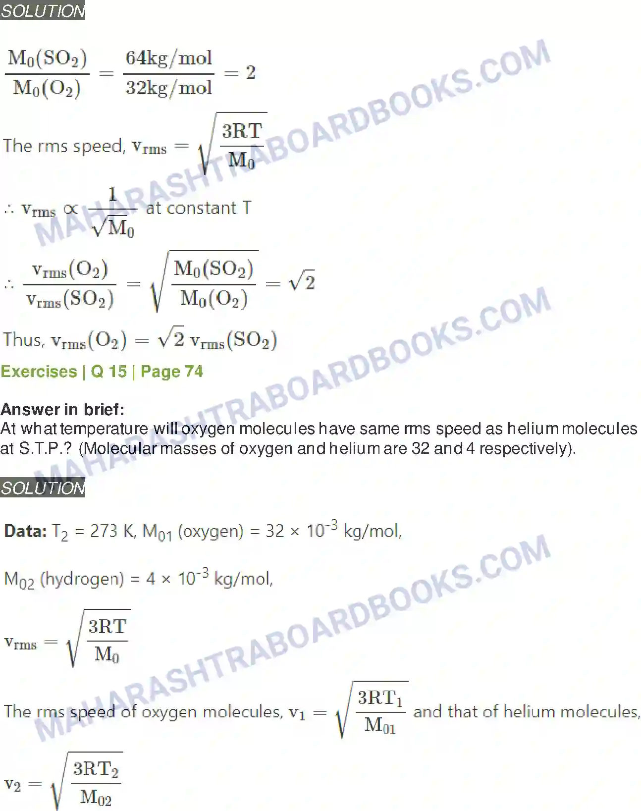 Maharashtra Board Solution class-12 Physics Kinetic Theory of Gases and Radiation Image 13