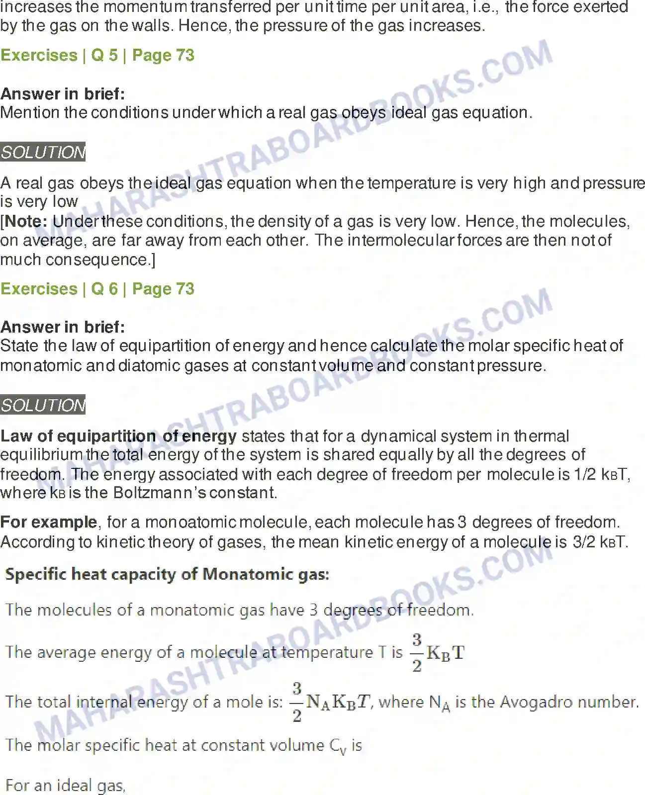 Maharashtra Board Solution class-12 Physics Kinetic Theory of Gases and Radiation Image 5