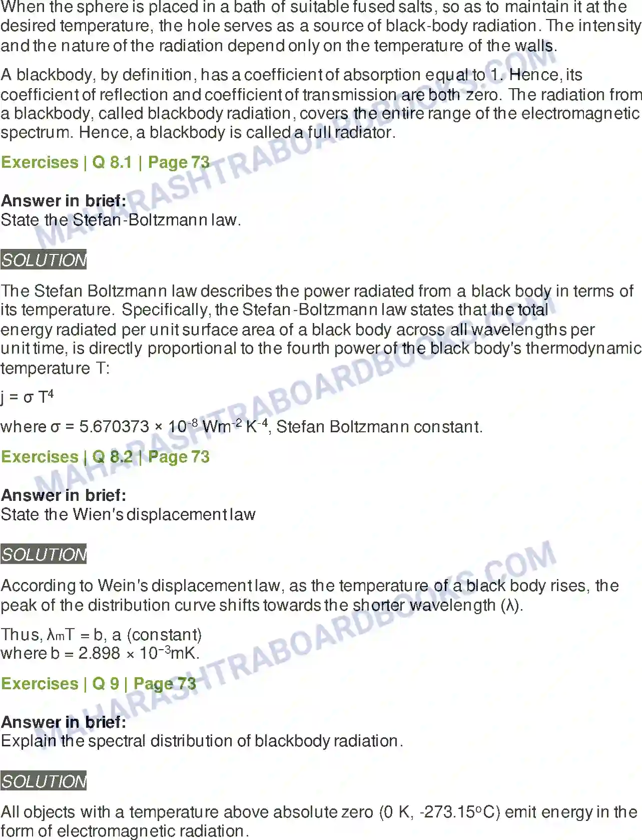 Maharashtra Board Solution class-12 Physics Kinetic Theory of Gases and Radiation Image 8