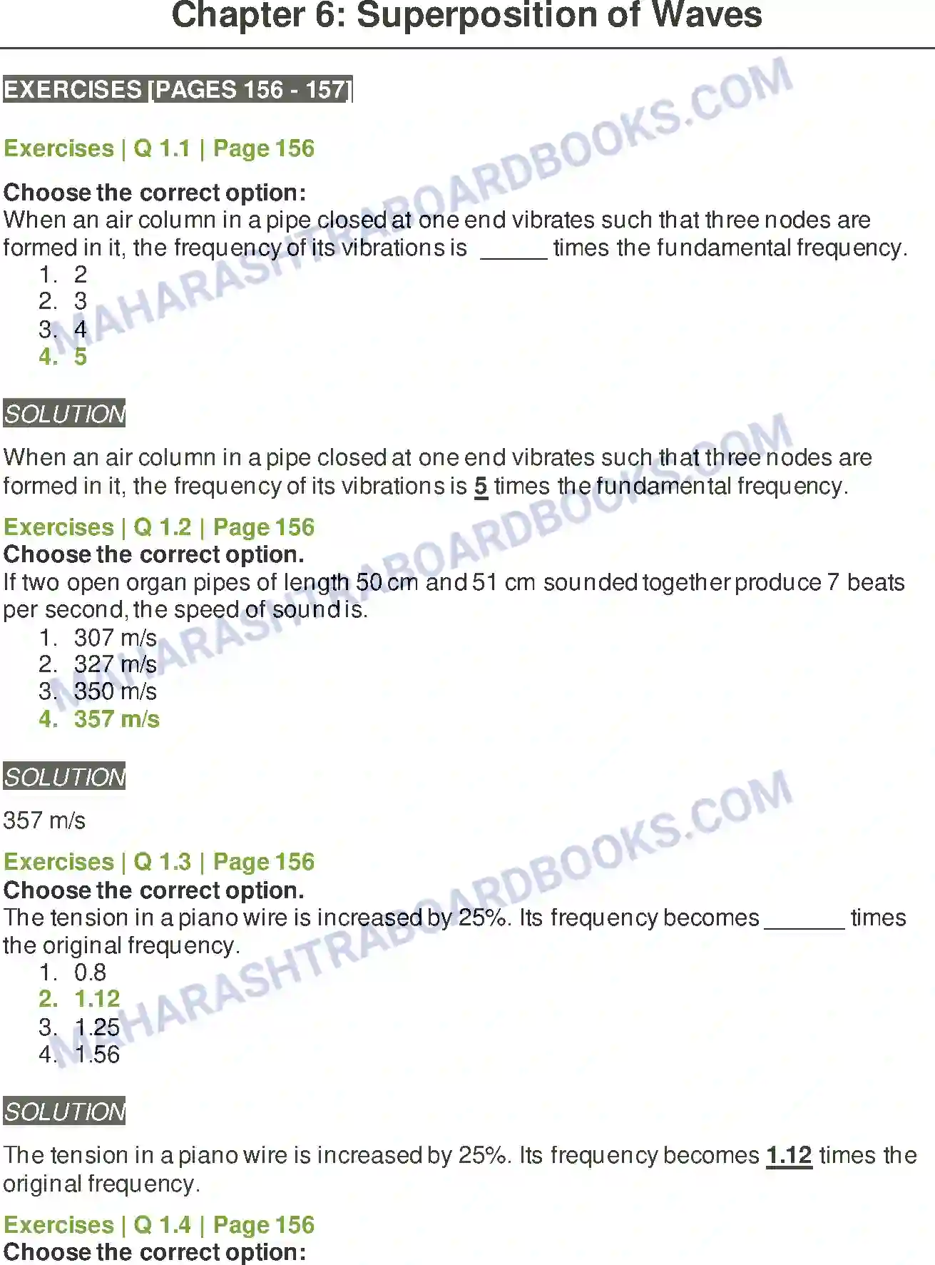 Maharashtra Board Solution class-12 Physics Superposition of Waves Image 1